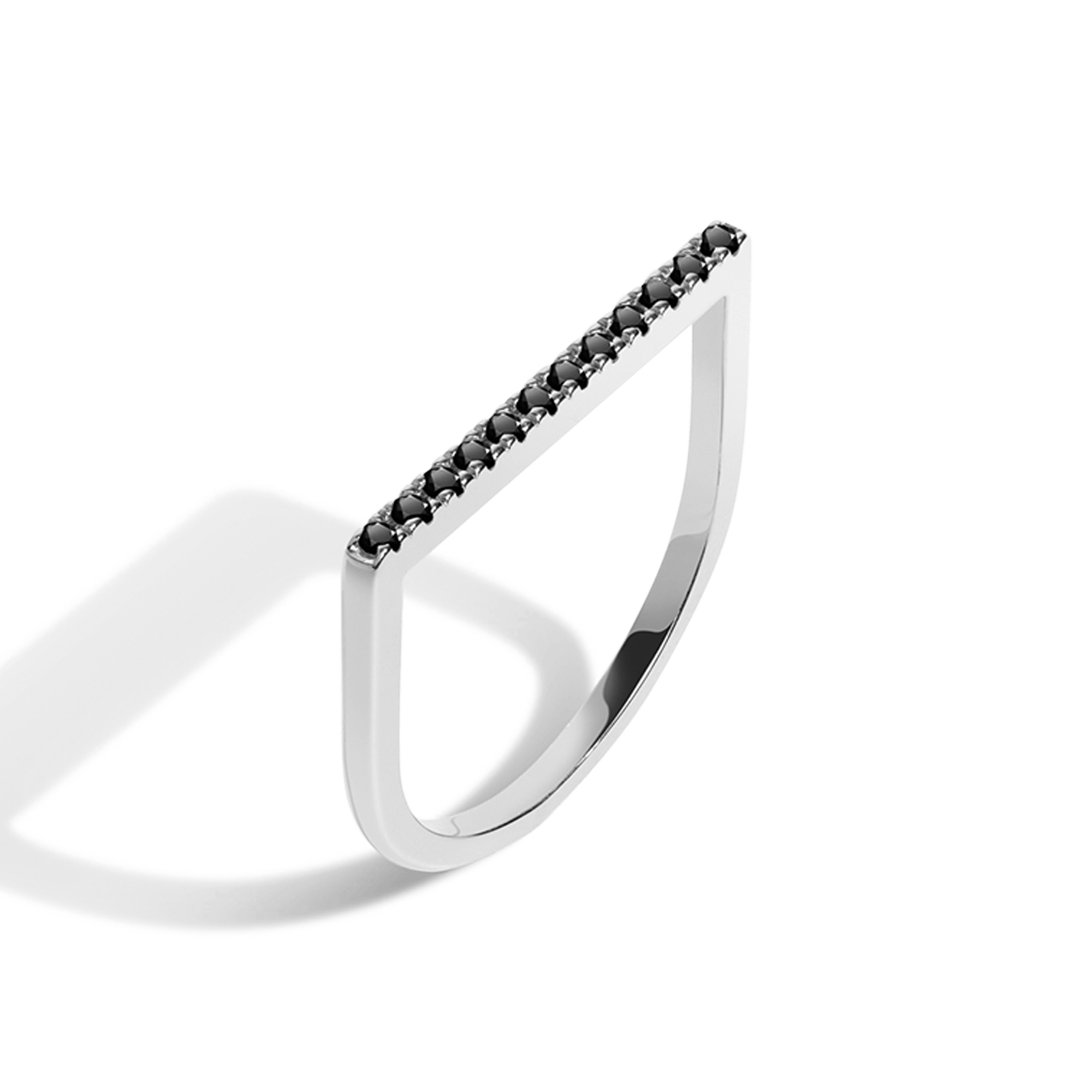 Diamond Bar Square Ring  White Gold Vermeil 14k White Gold 18k White Gold Black Diamonds