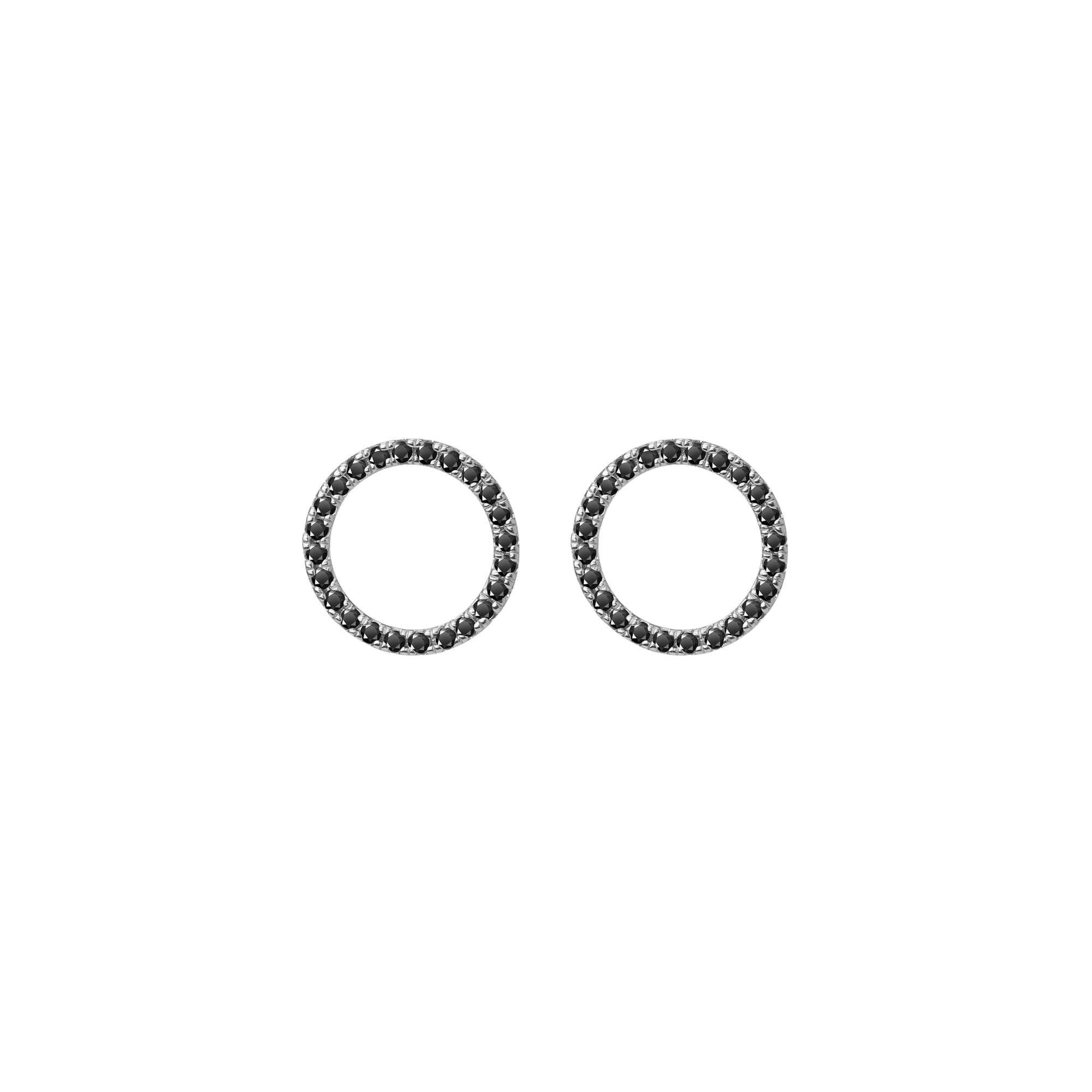 Diamond Circle Earrings  Sterling Silver White Gold Vermeil 14k White Gold 18k White Gold Black Diamonds    Front First Pair | Single |