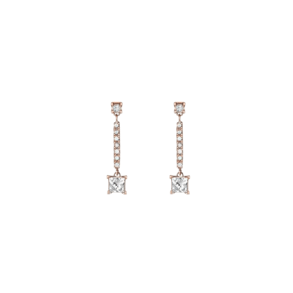 Asymmetric Diamond Earrings Rose Gold Vermeil 14k Rose Gold 18k Rose Gold White Diamonds    Front First Pair | Single |