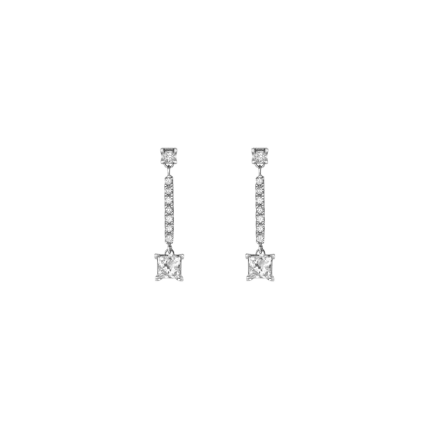 Asymmetric Diamond Earrings Sterling Silver White Gold Vermeil 14k White Gold 18k White Gold White Diamonds    Front First Pair | Single |