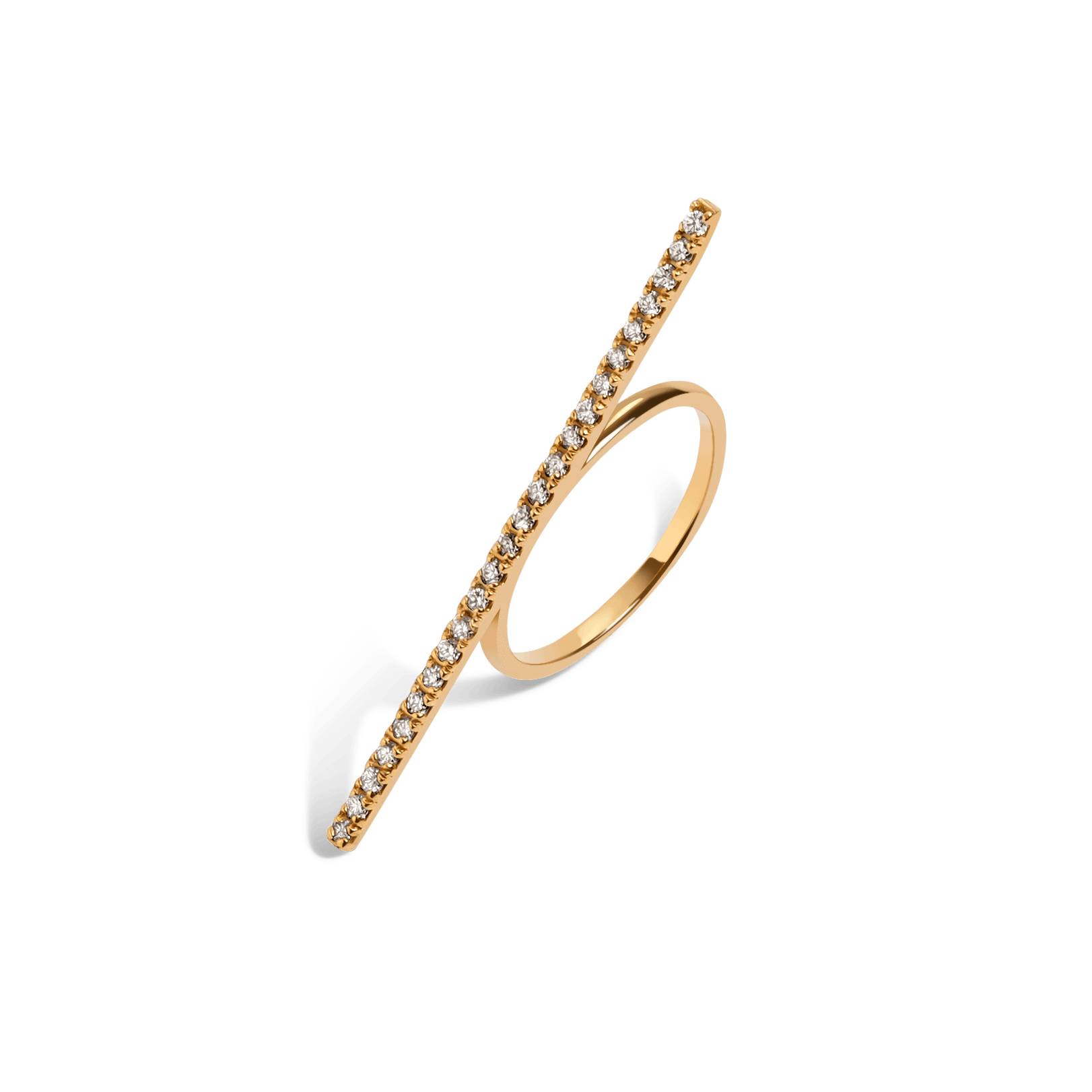 Diamond Bar Ring  Yellow Gold Vermeil 14k Yellow Gold 18k Yellow Gold White Diamonds Half Side     Front First