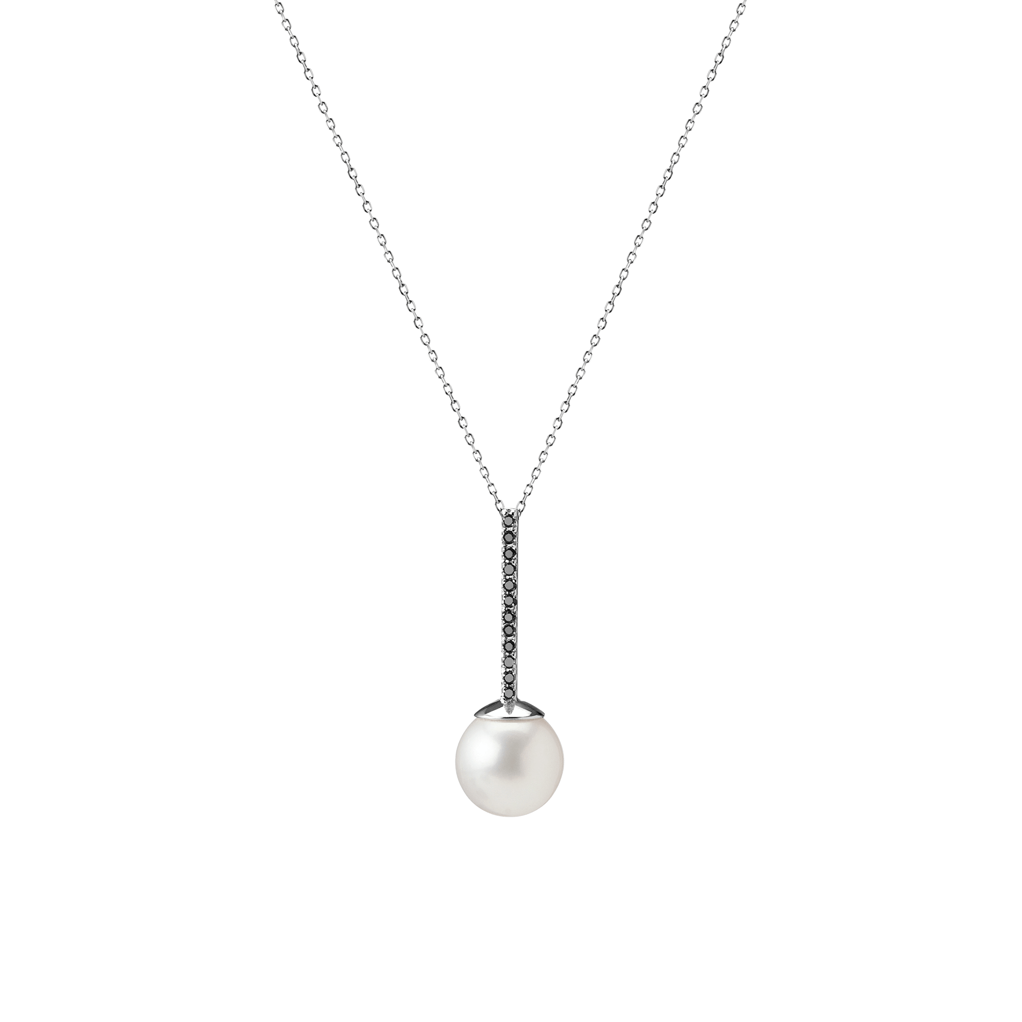 Proud Pearl Pendant with Diamonds White Gold Vermeil 14k White Gold 18k White Gold Black Diamonds