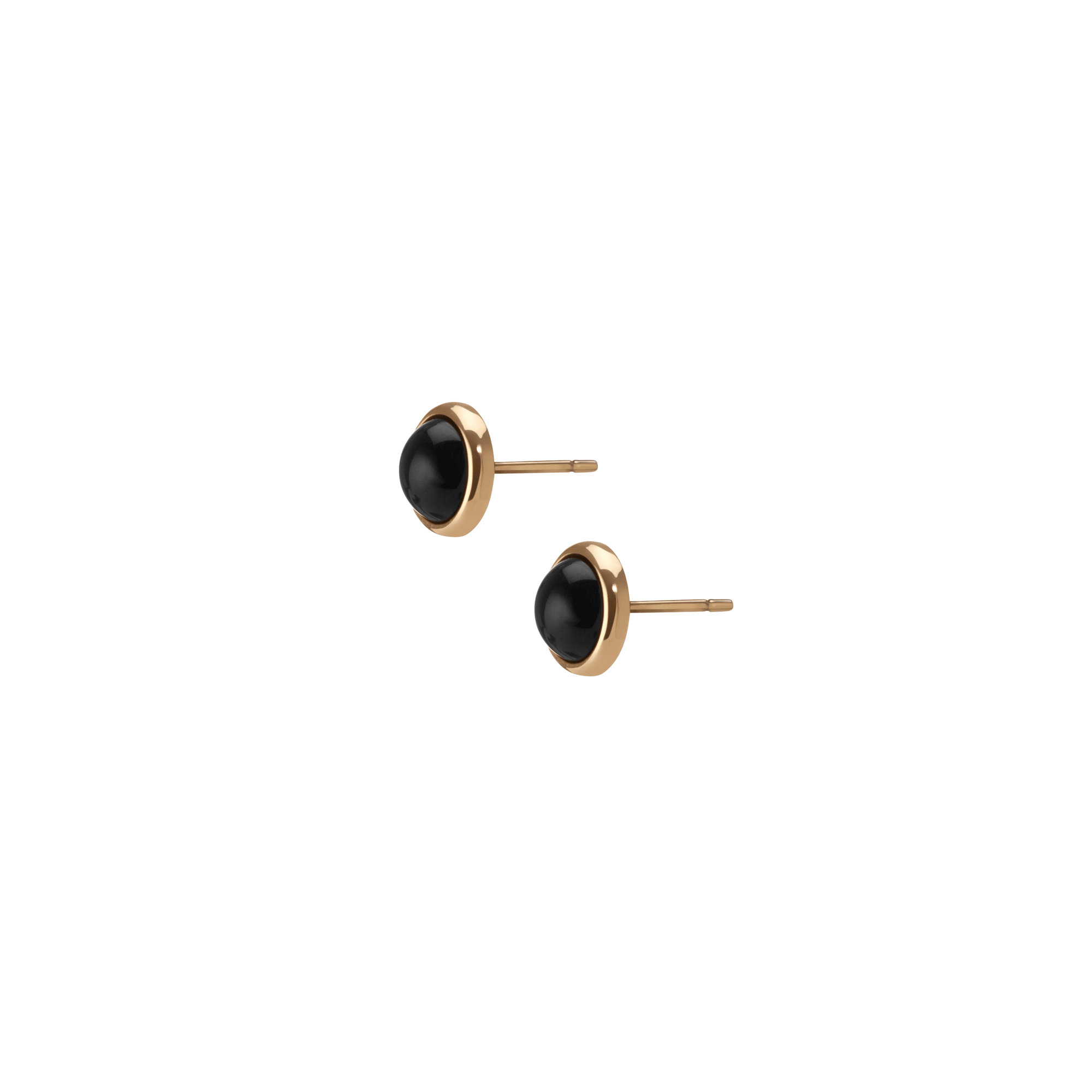 Black Stone Circle Earring Yellow Gold Vermeil 14k Yellow Gold 18k Yellow Gold Half Side   Pair | Single |