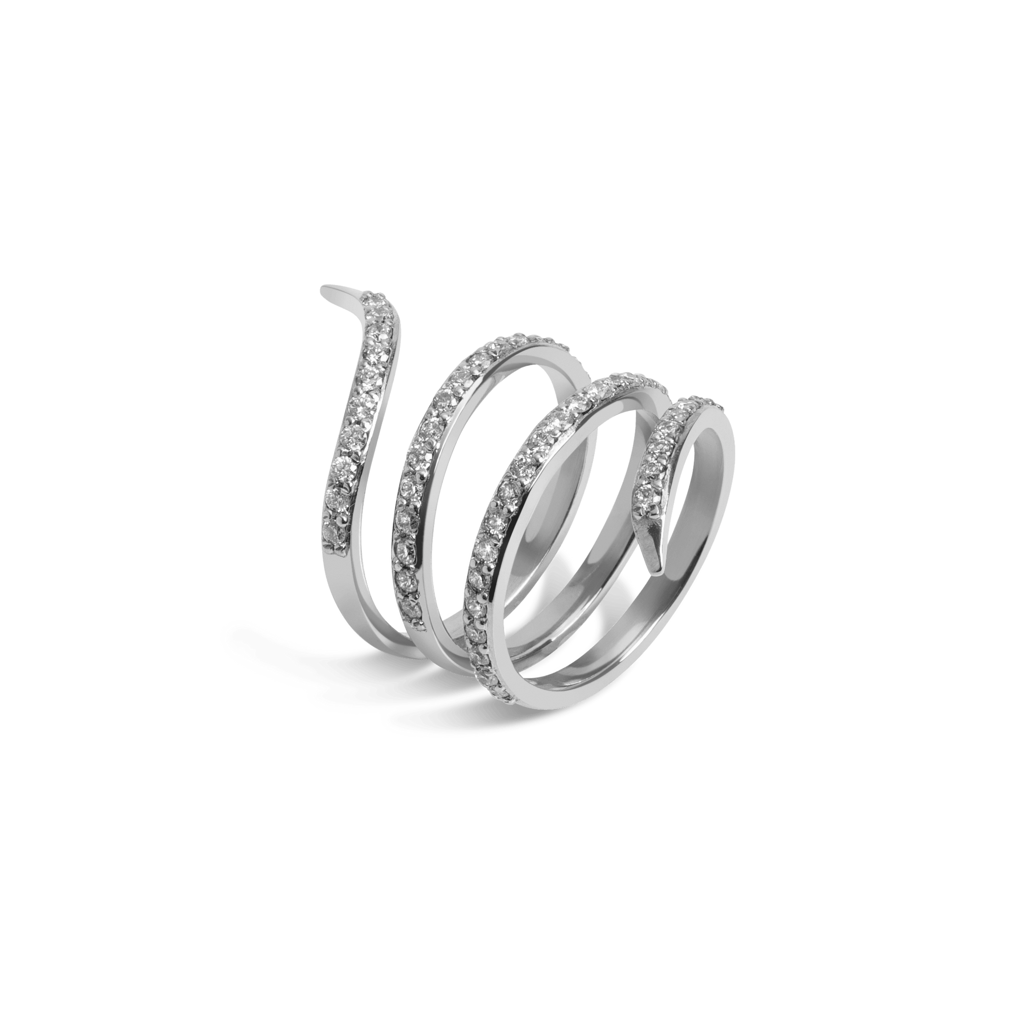 Diamond Snake Ring  Sterling Silver White Gold Vermeil 14k White Gold 18k White Gold White Diamonds Laid down