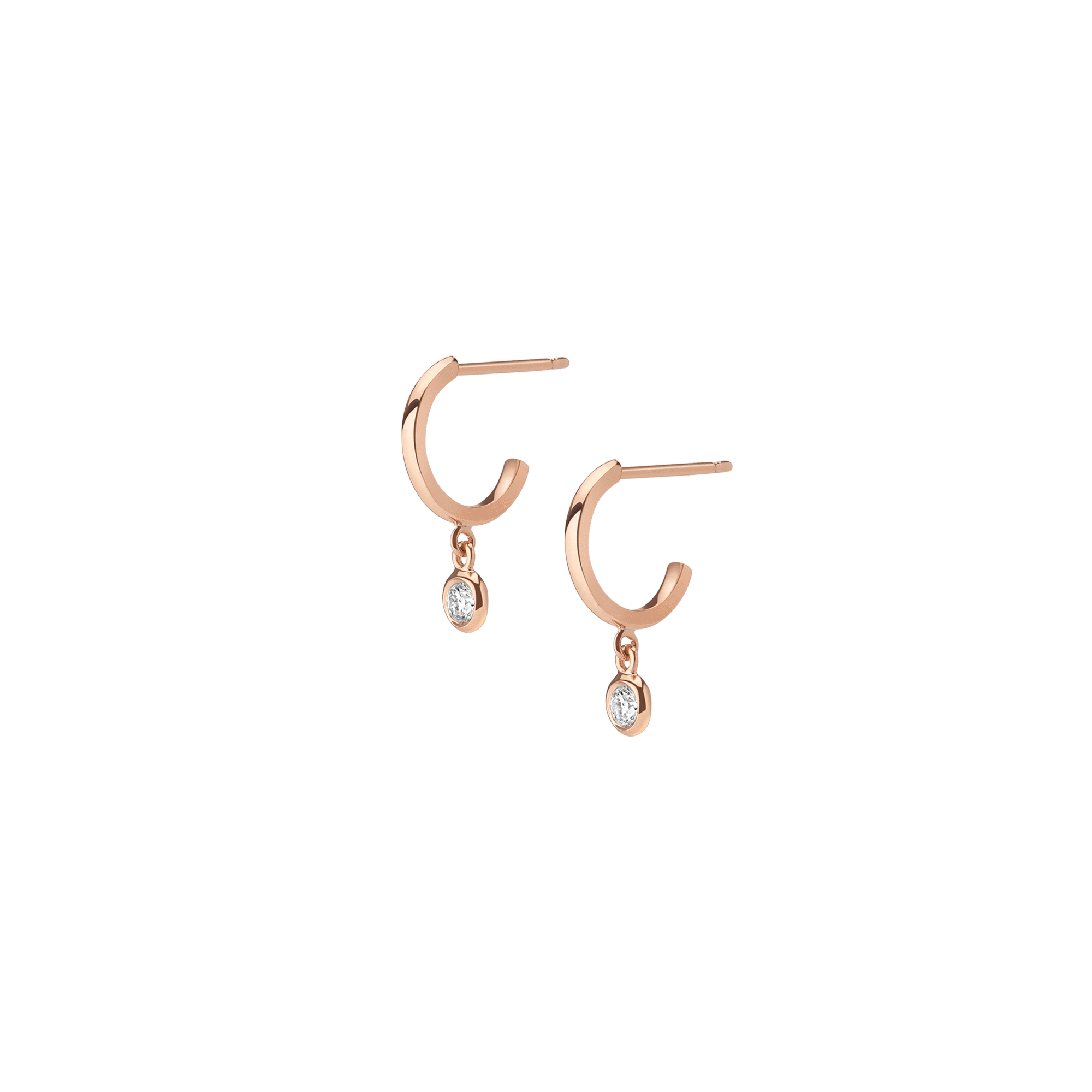 Huggie Earrings with Bezel Rose Gold Vermeil 14k Rose Gold 18k Rose Gold White Diamonds   First Single | Pair |
