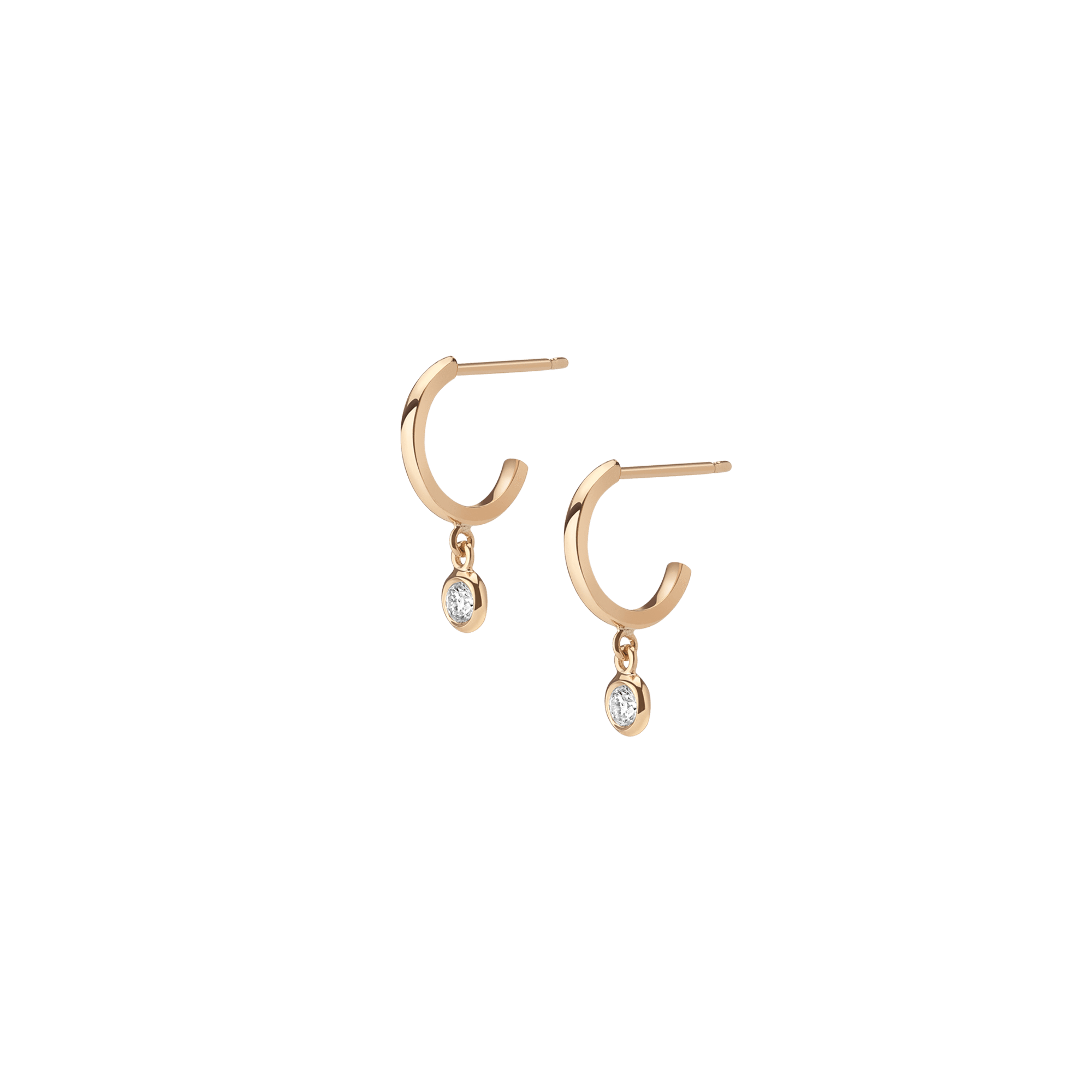 Huggie Earrings with Bezel Yellow Gold Vermeil 14k Yellow Gold 18k Yellow Gold White Diamonds   First Single | Pair |