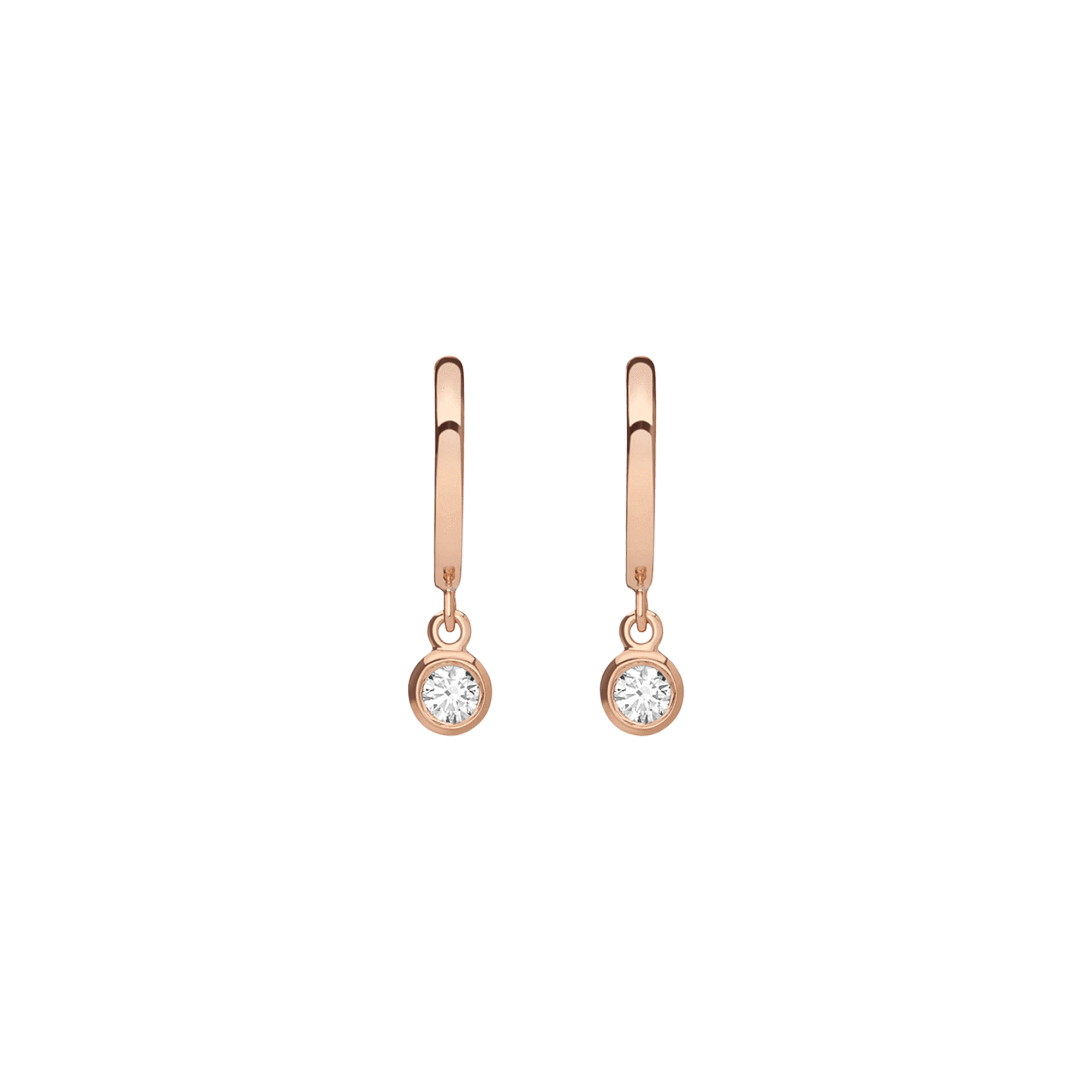 Huggie Earrings with Bezel Rose Gold Vermeil 14k Rose Gold 18k Rose Gold White Diamonds    Single | Pair |