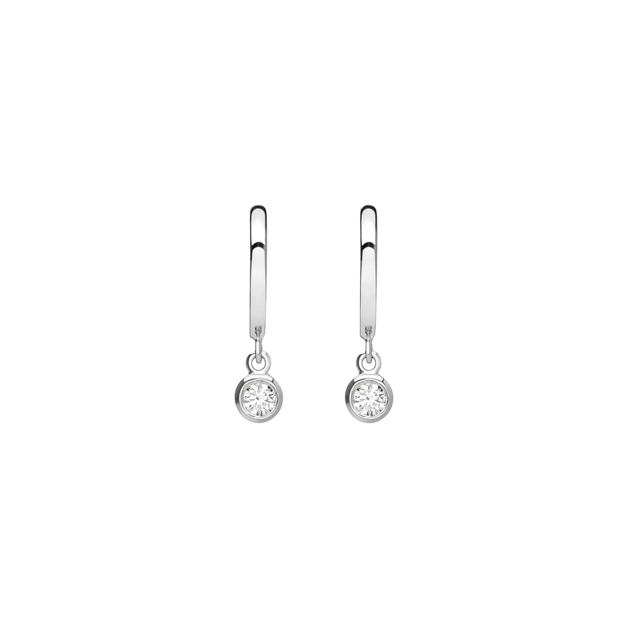 Huggie Earrings with Bezel White Gold Vermeil 14k White Gold 18k White Gold White Diamonds    Single | Pair |