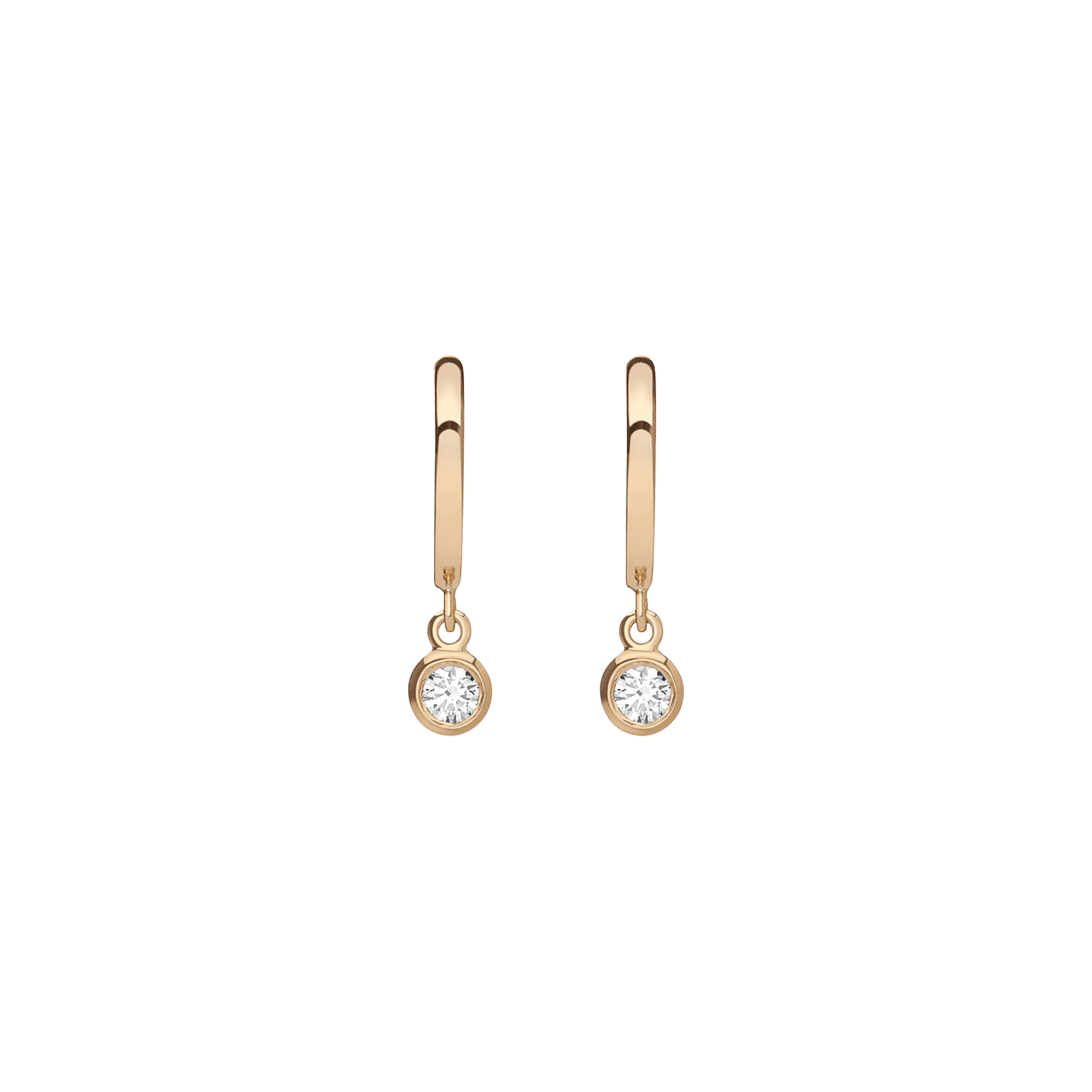 Huggie Earrings with Bezel Yellow Gold Vermeil 14k Yellow Gold 18k Yellow Gold White Diamonds    Single | Pair |