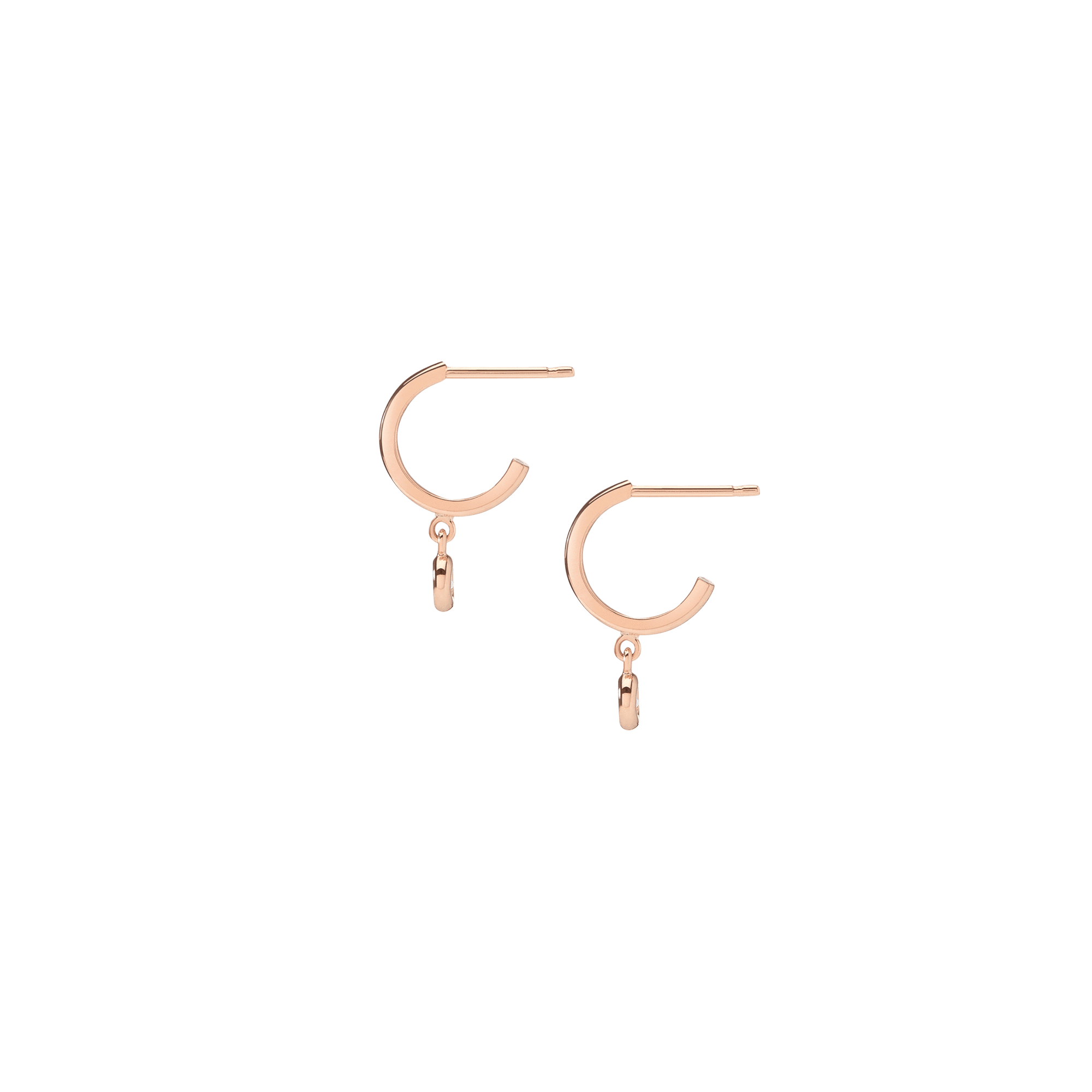 Huggie Earrings with Bezel Rose Gold Vermeil 14k Rose Gold 18k Rose Gold White Diamonds    Single | Pair |