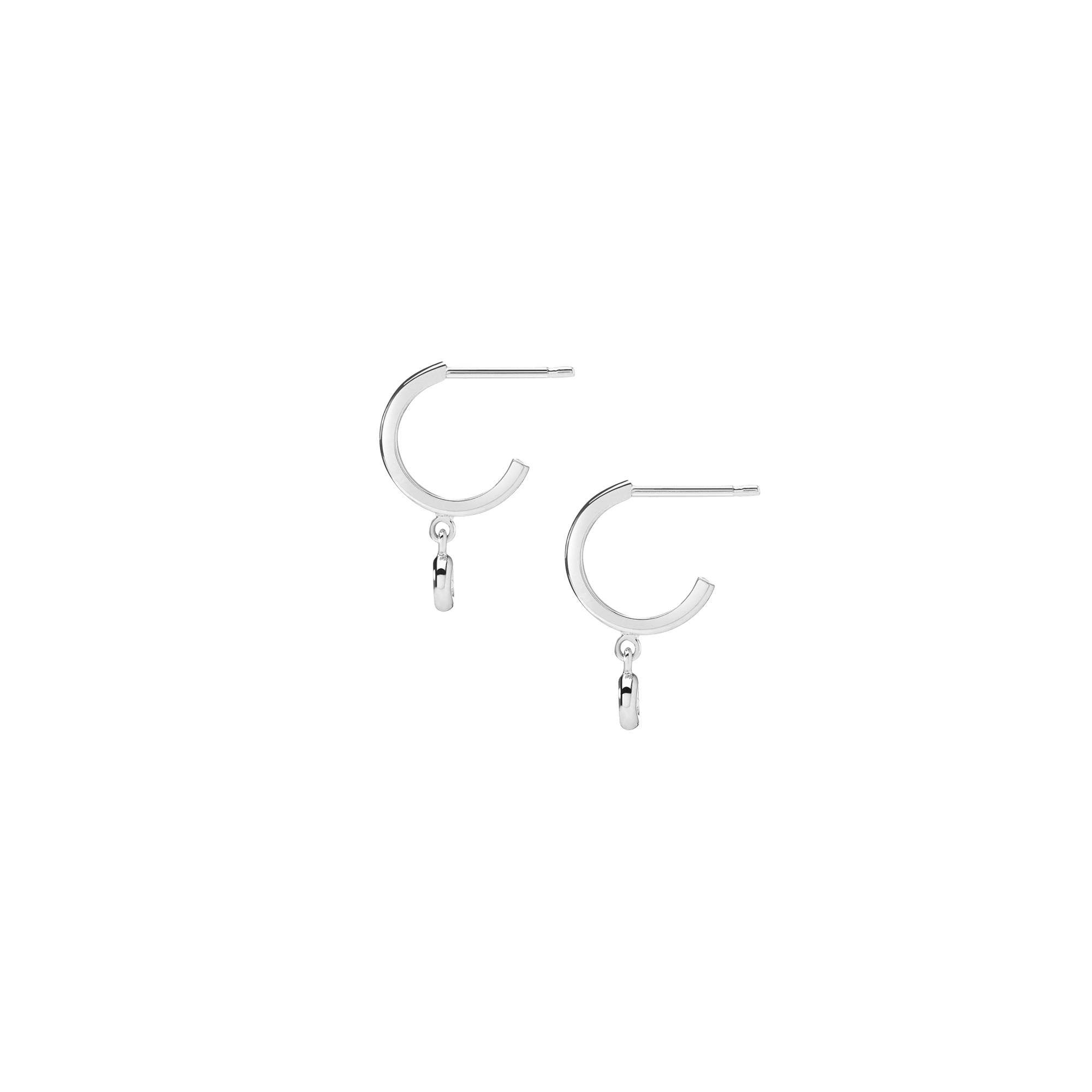 Huggie Earrings with Bezel White Gold Vermeil 14k White Gold 18k White Gold White Diamonds    Single | Pair |