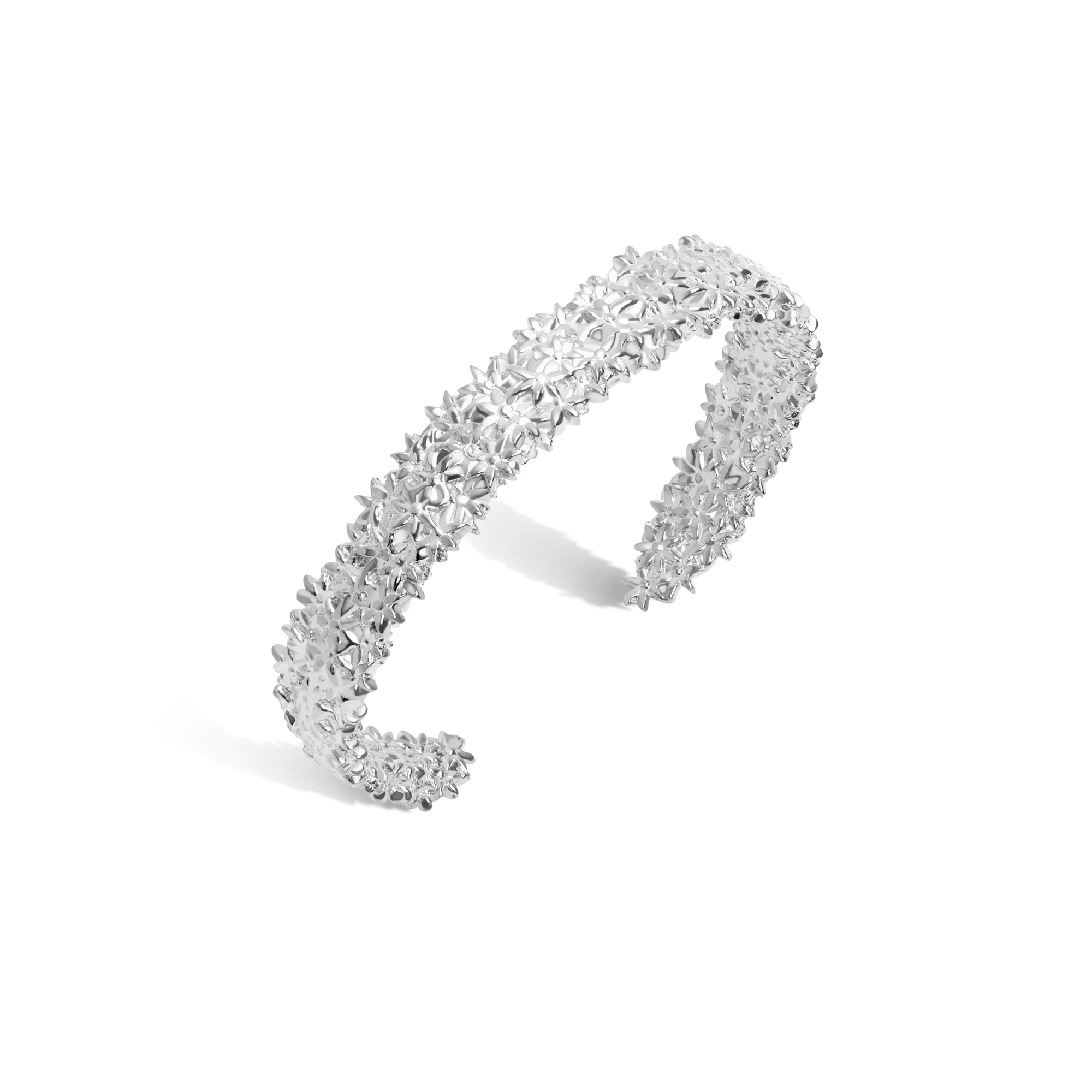 Flower Bracelet Closed Sterling Silver White Gold Vermeil 14k White Gold 18k White Gold    Front First