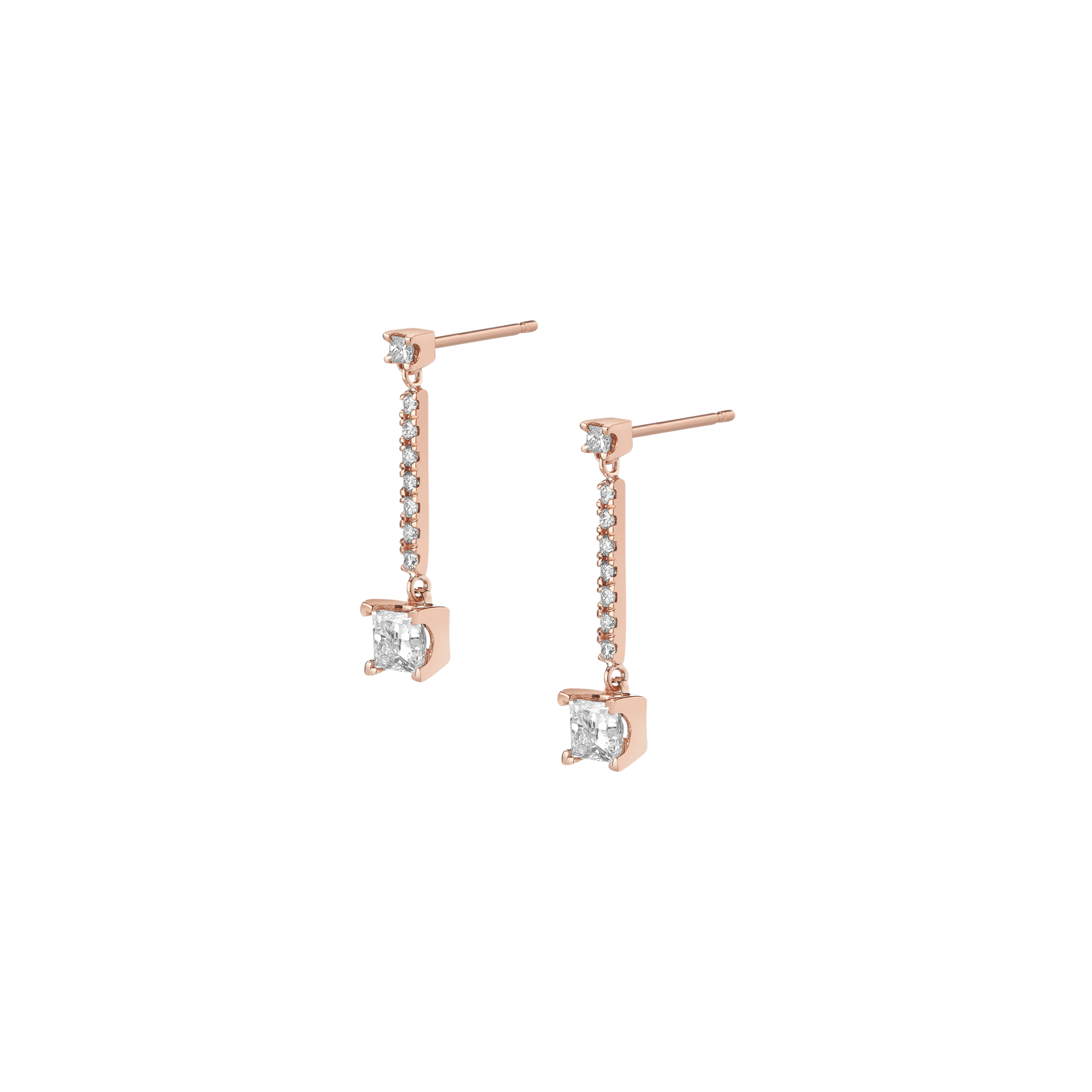 Asymmetric Diamond Earrings Rose Gold Vermeil 14k Rose Gold 18k Rose Gold White Diamonds Half Side   Pair | Single |