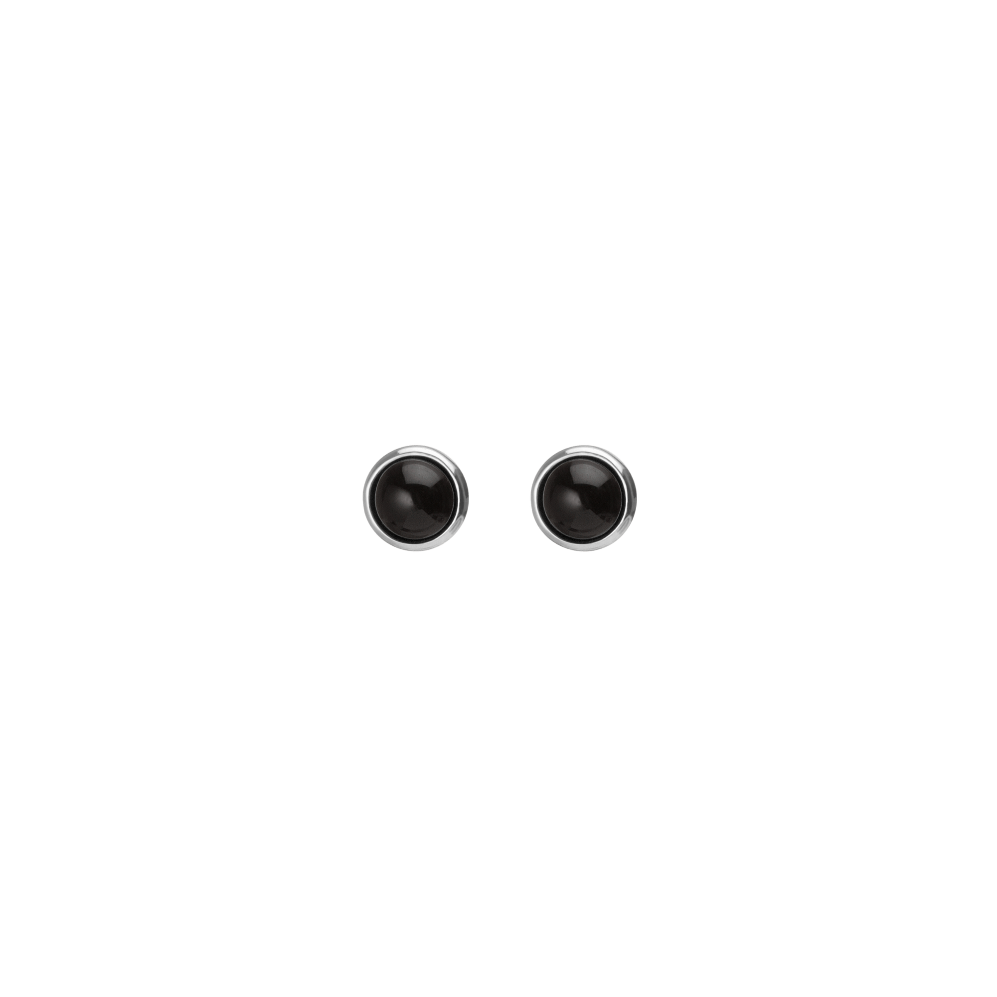 Black Stone Circle Earring Sterling Silver White Gold Vermeil 14k White Gold 18k White Gold     Front First Pair | Single |