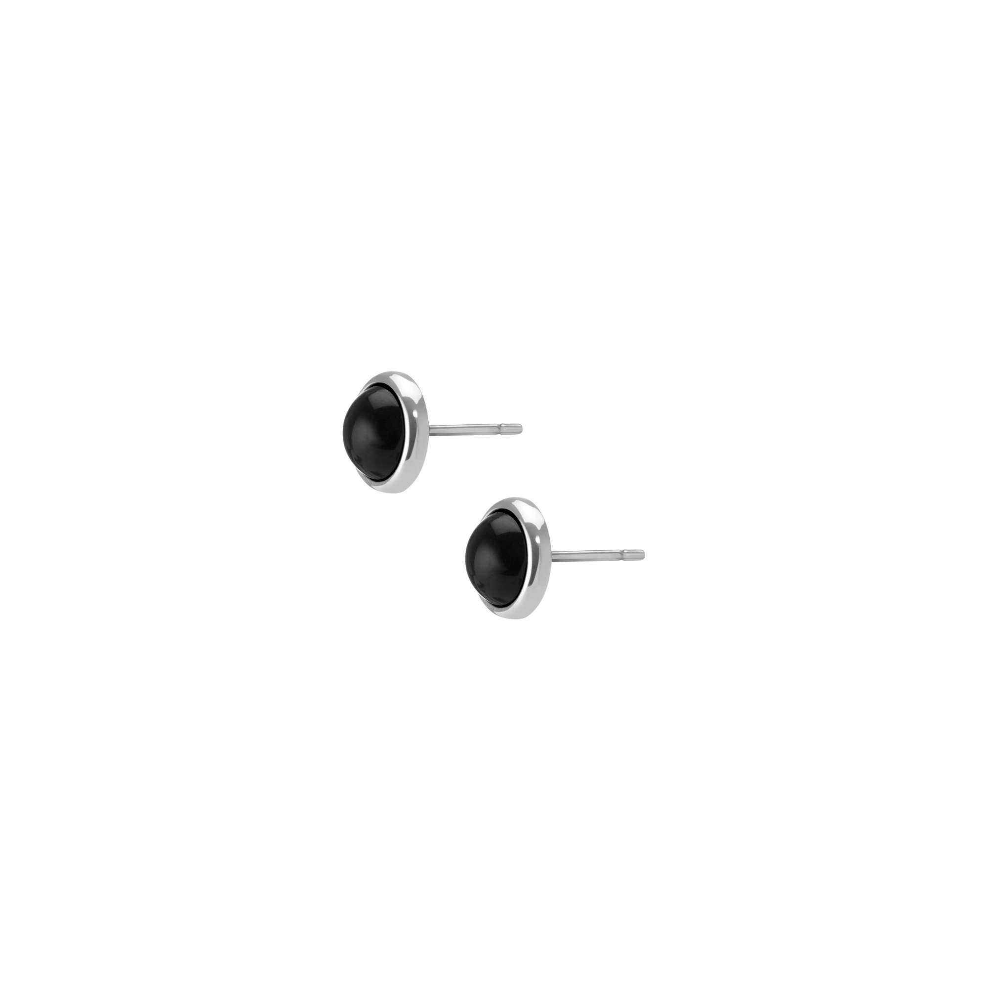 Black Stone Circle Earring Sterling Silver White Gold Vermeil 14k White Gold 18k White Gold Half Side   Pair | Single |