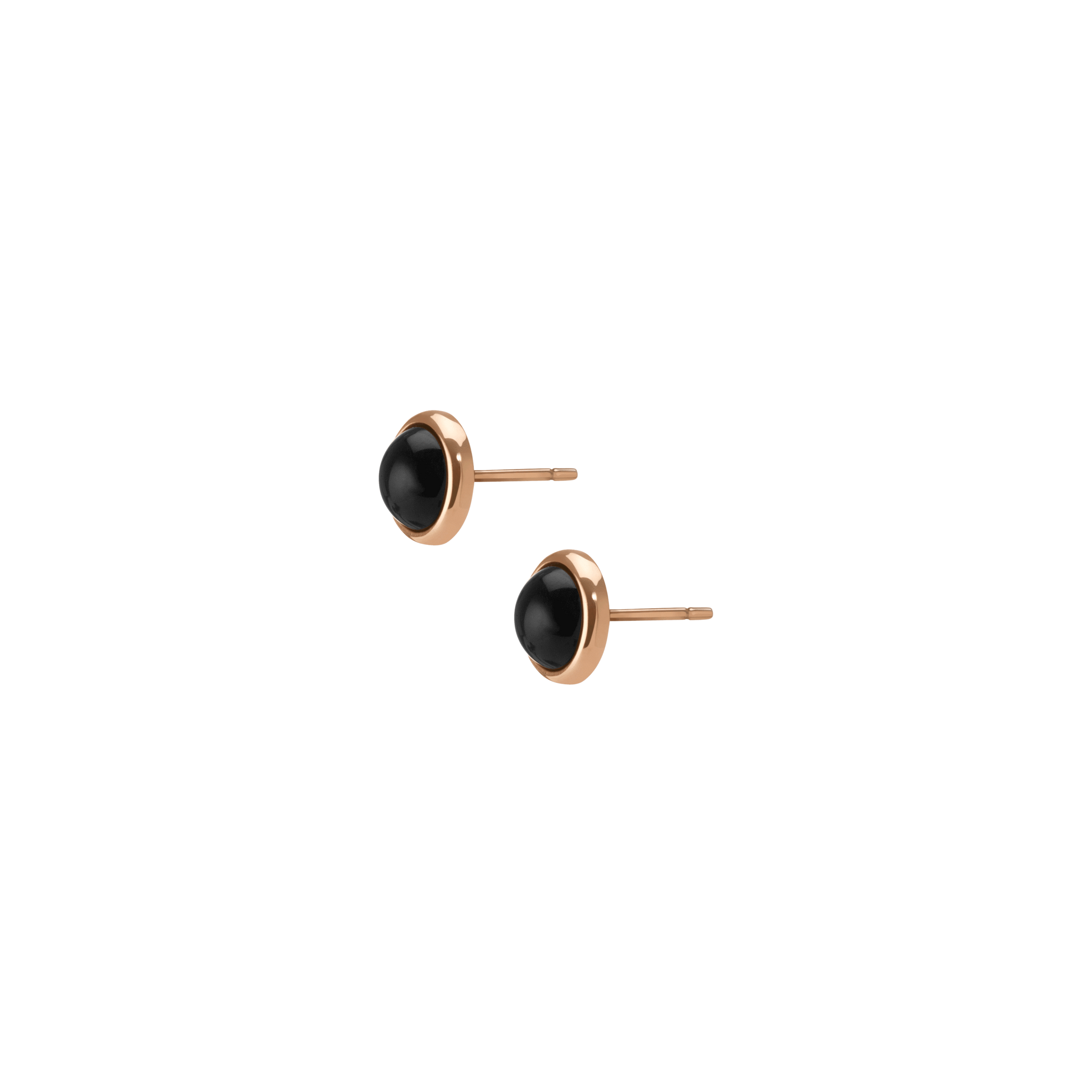 Black Stone Circle Earring Rose Gold Vermeil 14k Rose Gold 18k Rose Gold Half Side   Pair | Single |