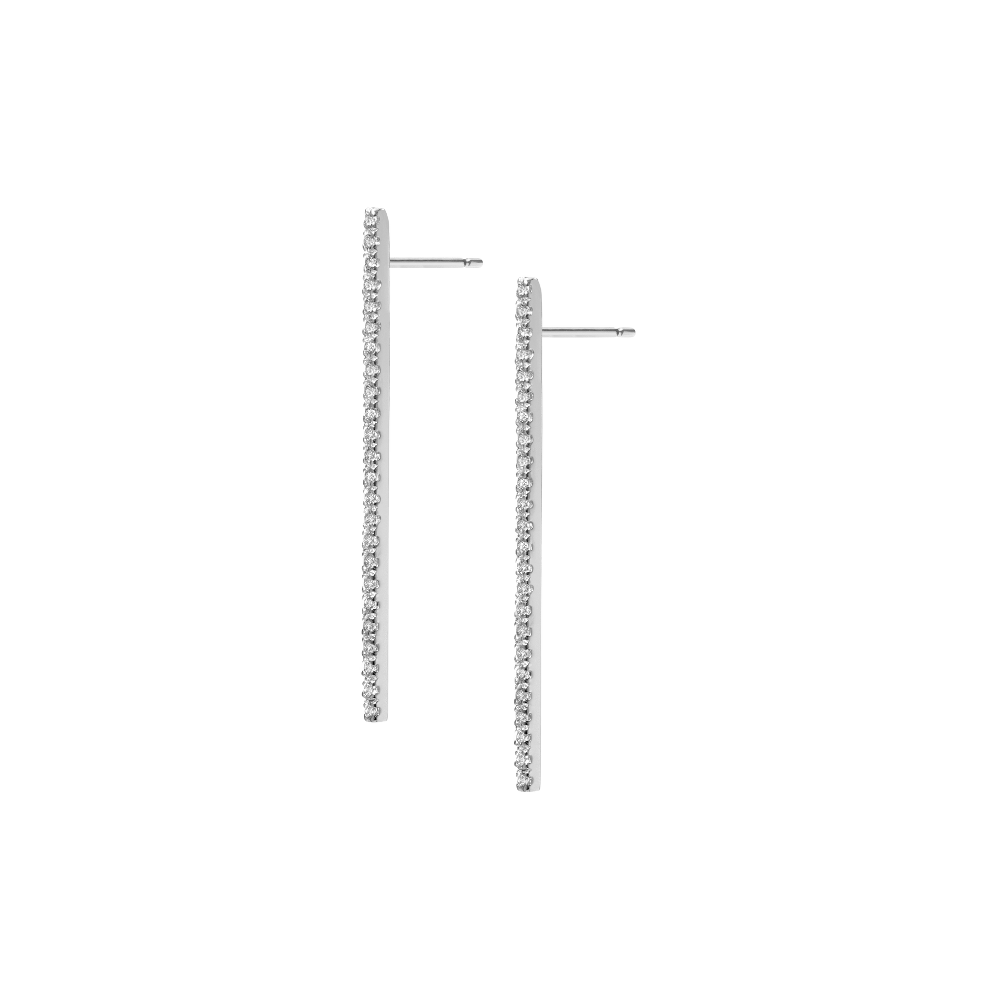 Diamond Bar Earring  Sterling Silver White Gold Vermeil 14k White Gold 18k White Gold White Diamonds Half Side   Pair | Single |