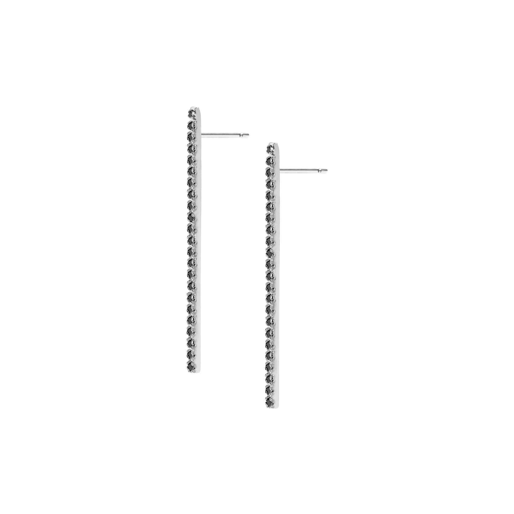 Diamond Bar Earring  Sterling Silver White Gold Vermeil 14k White Gold 18k White Gold Black Diamonds Half Side   Pair | Single |