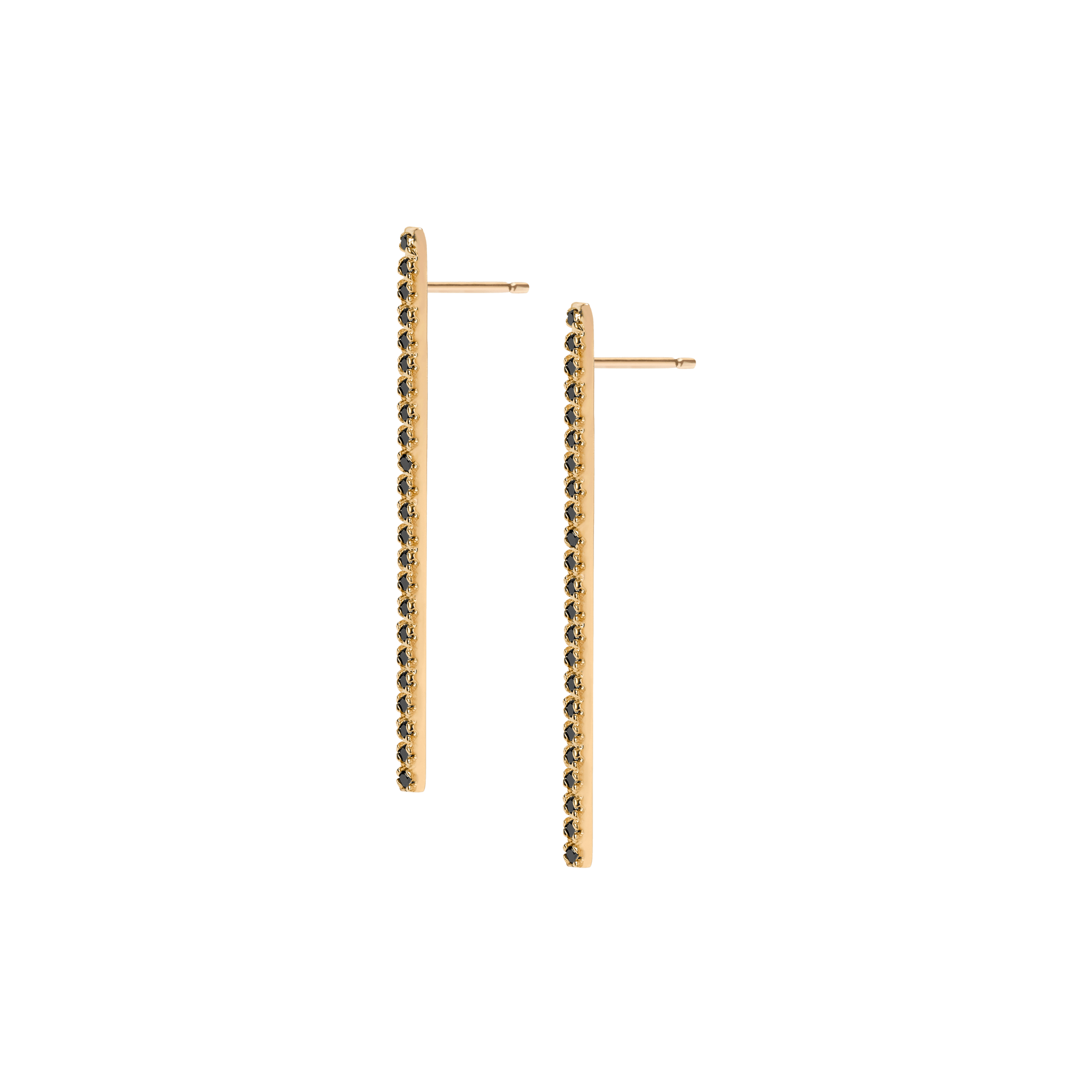 Diamond Bar Earring  Yellow Gold Vermeil 14k Yellow Gold 18k Yellow Gold Black Diamonds Half Side   Pair | Single |