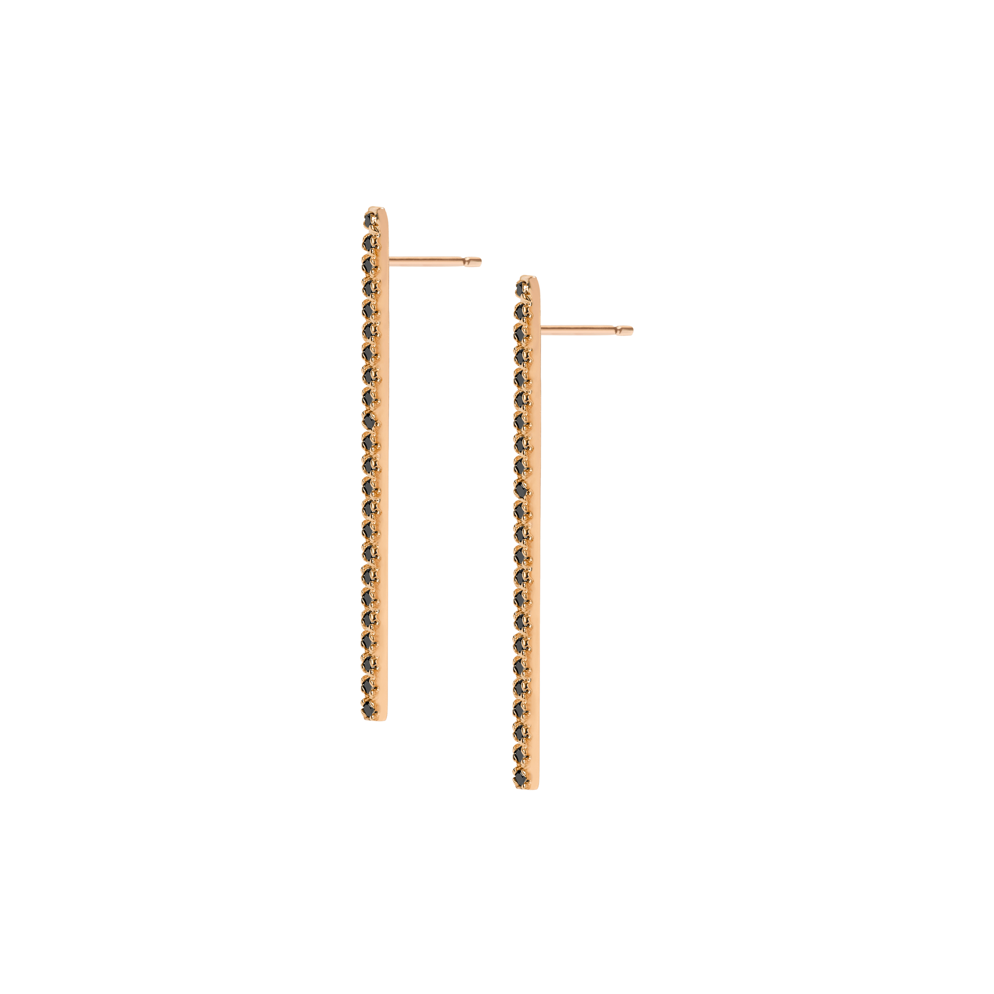 Diamond Bar Earring  Rose Gold Vermeil 14k Rose Gold 18k Rose Gold Black Diamonds Half Side   Pair | Single |
