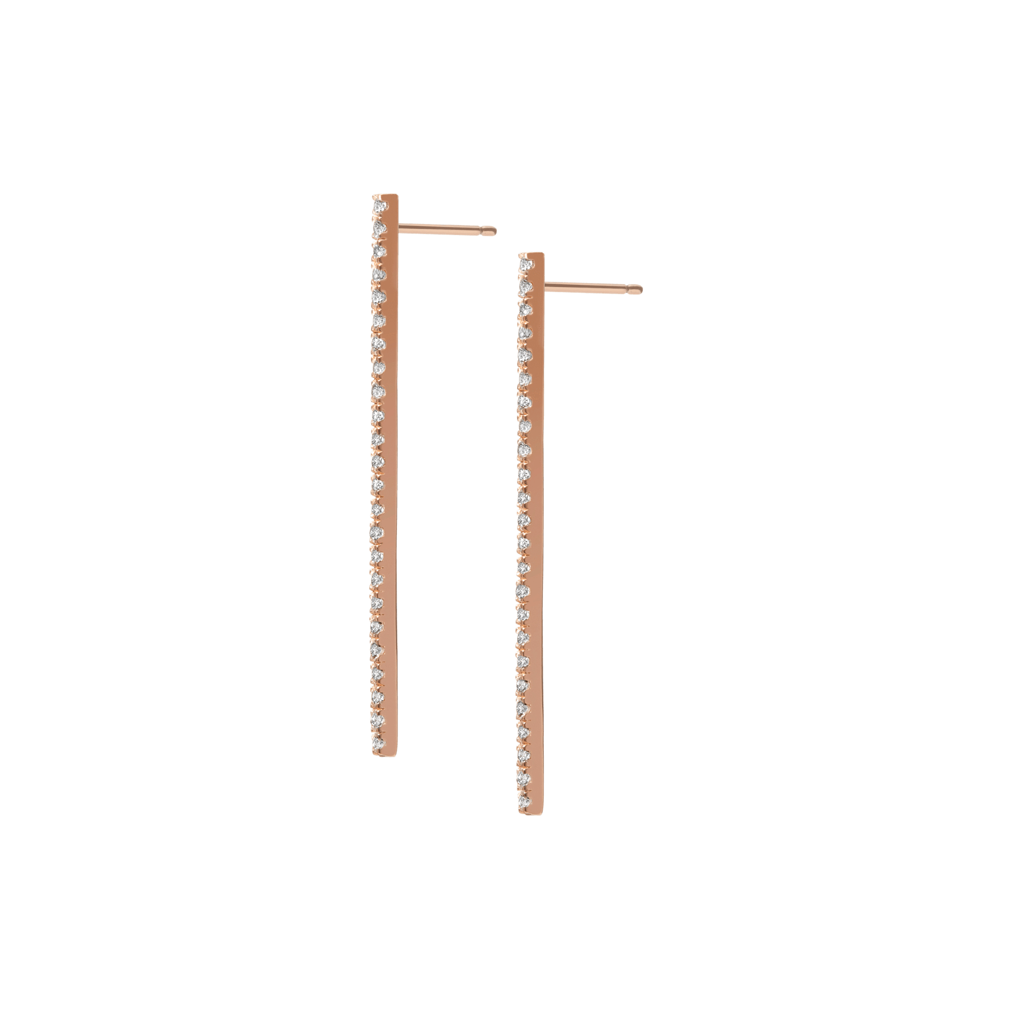 Diamond Bar Earring  Rose Gold Vermeil 14k Rose Gold 18k Rose Gold White Diamonds Half Side   Pair | Single |