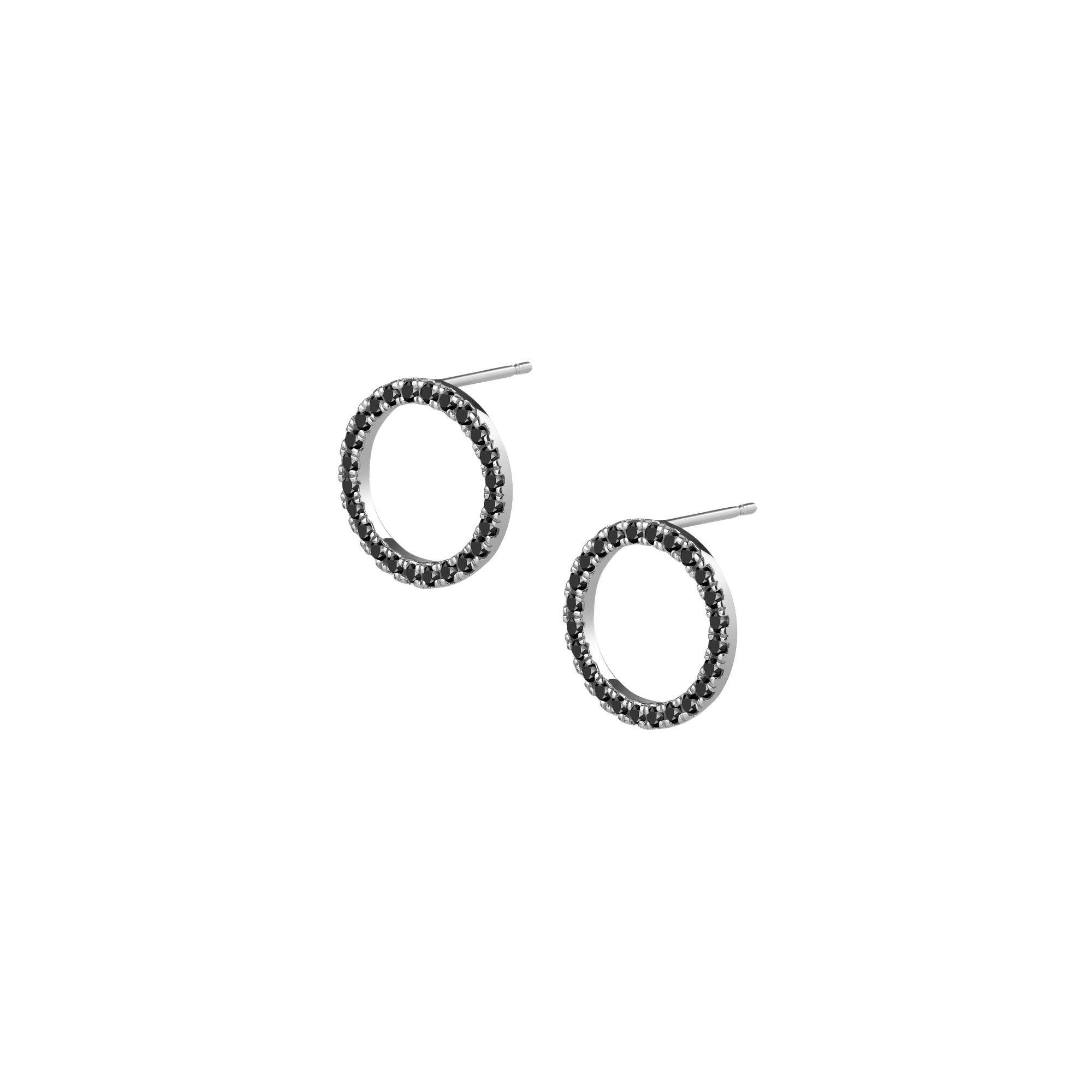 Diamond Circle Earrings  Sterling Silver White Gold Vermeil 14k White Gold 18k White Gold Black Diamonds Half Side   Pair | Single |