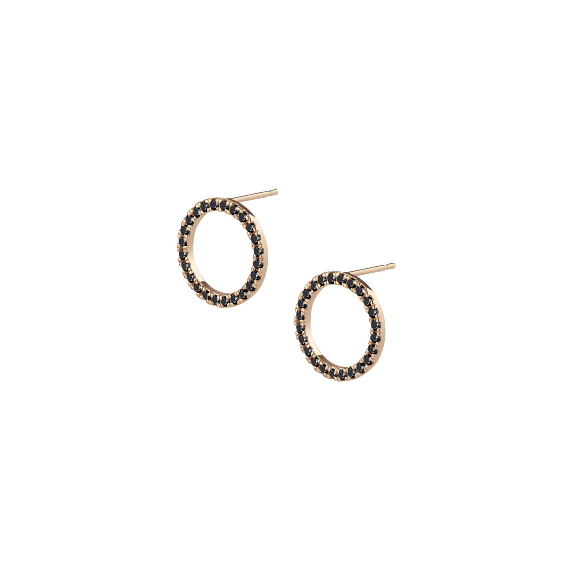 Diamond Circle Earrings  Yellow Gold Vermeil 14k Yellow Gold 18k Yellow Gold Black Diamonds Half Side   Pair | Single |