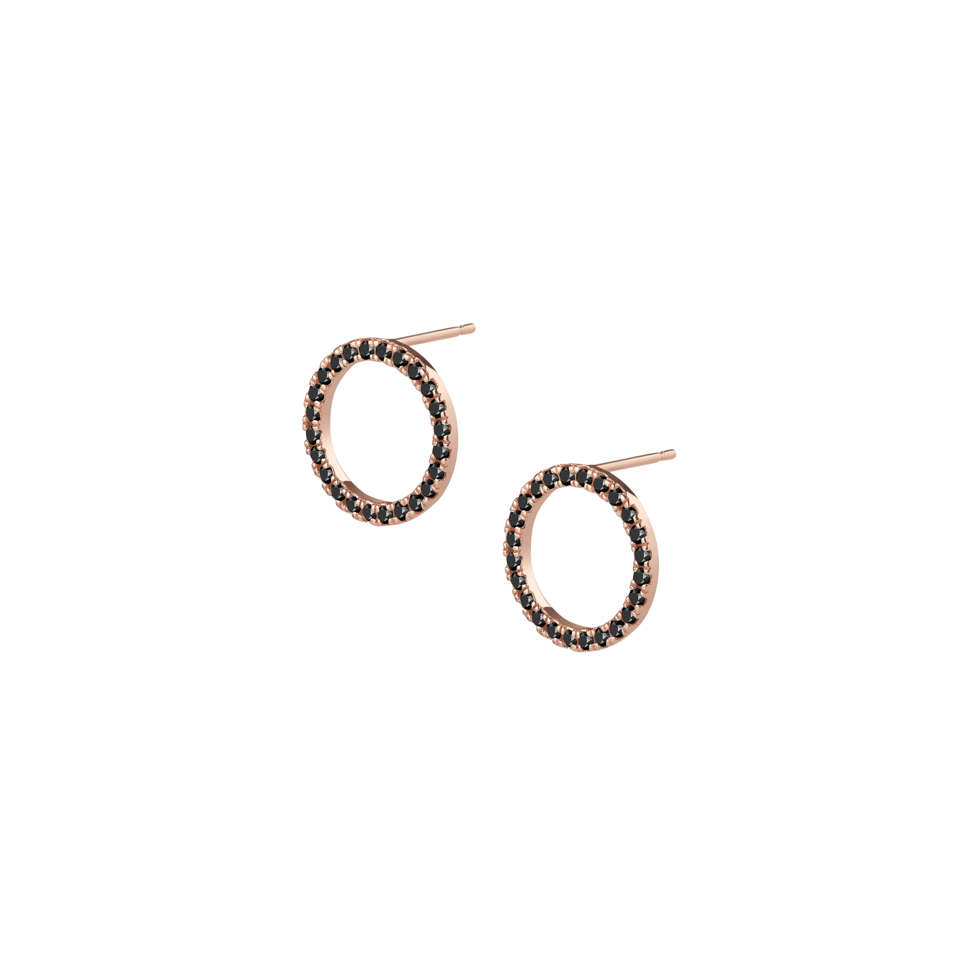 Diamond Circle Earrings  Rose Gold Vermeil 14k Rose Gold 18k Rose Gold Black Diamonds Half Side   Pair | Single |