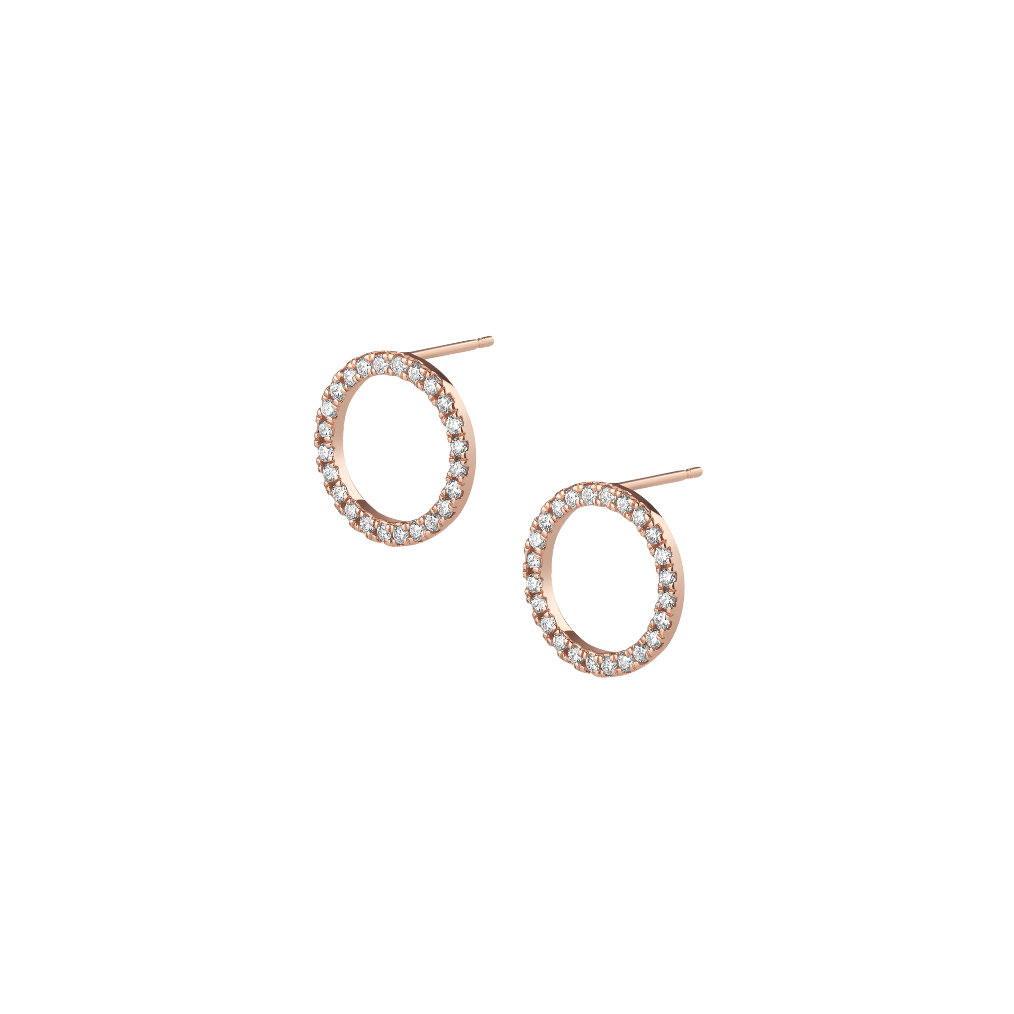 Diamond Circle Earrings  Rose Gold Vermeil 14k Rose Gold 18k Rose Gold White Diamonds Half Side   Pair | Single |