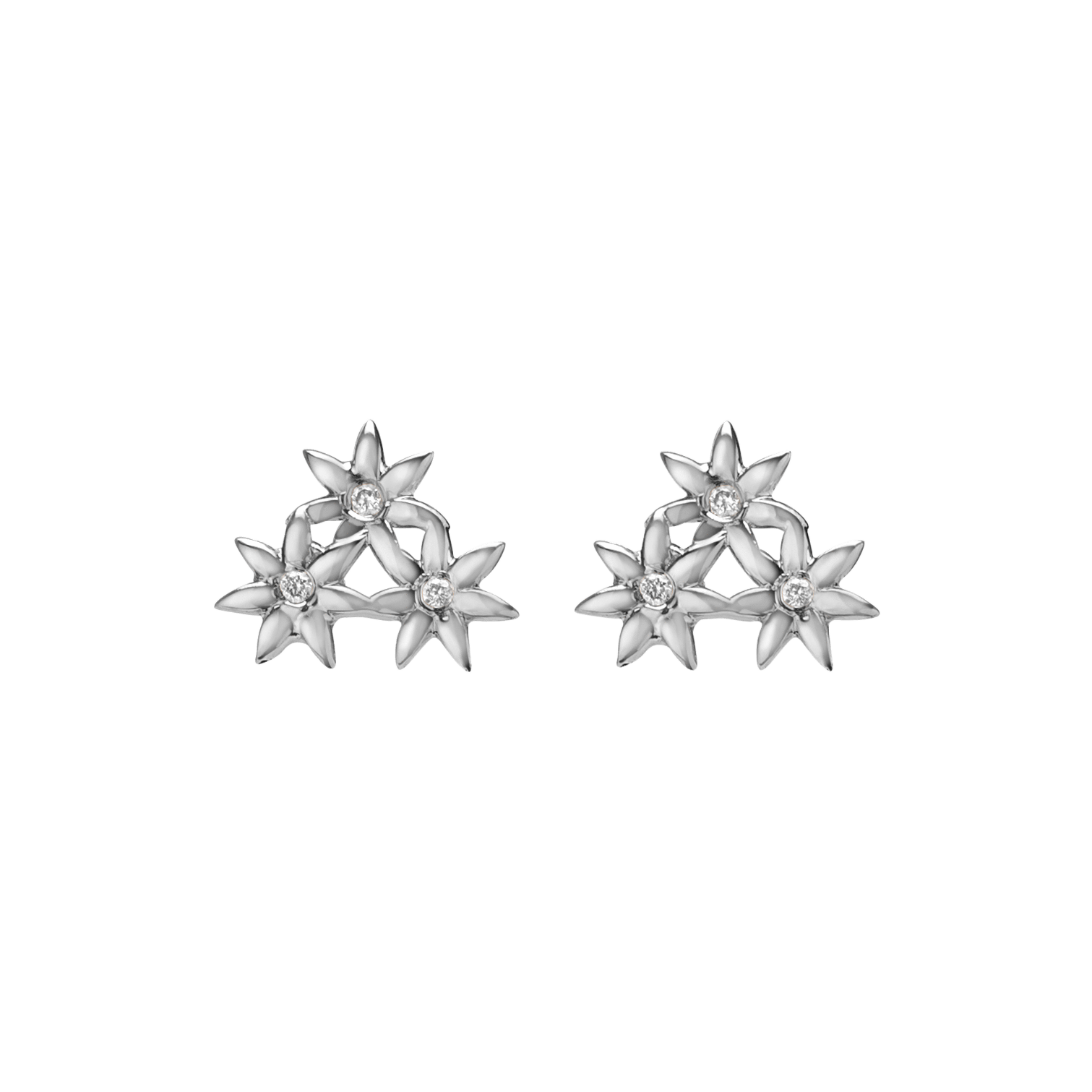 Flower Earring Stud  Sterling Silver White Gold Vermeil 14k White Gold 18k White Gold White Diamonds     Front First Pair | Single |