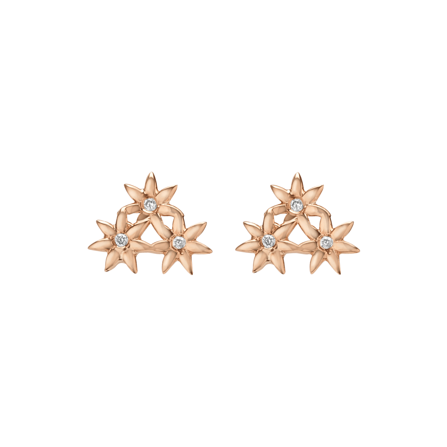 Flower Earring Stud  Rose Gold Vermeil 14k Rose Gold 18k Rose Gold White Diamonds    Front First Pair | Single |