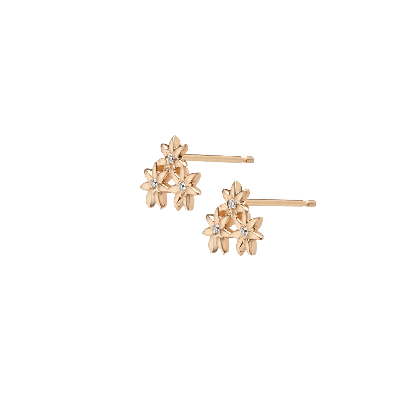 Flower Earring Stud  Yellow Gold Vermeil 14k Yellow Gold 18k Yellow Gold White Diamonds Half Side   Pair | Single |
