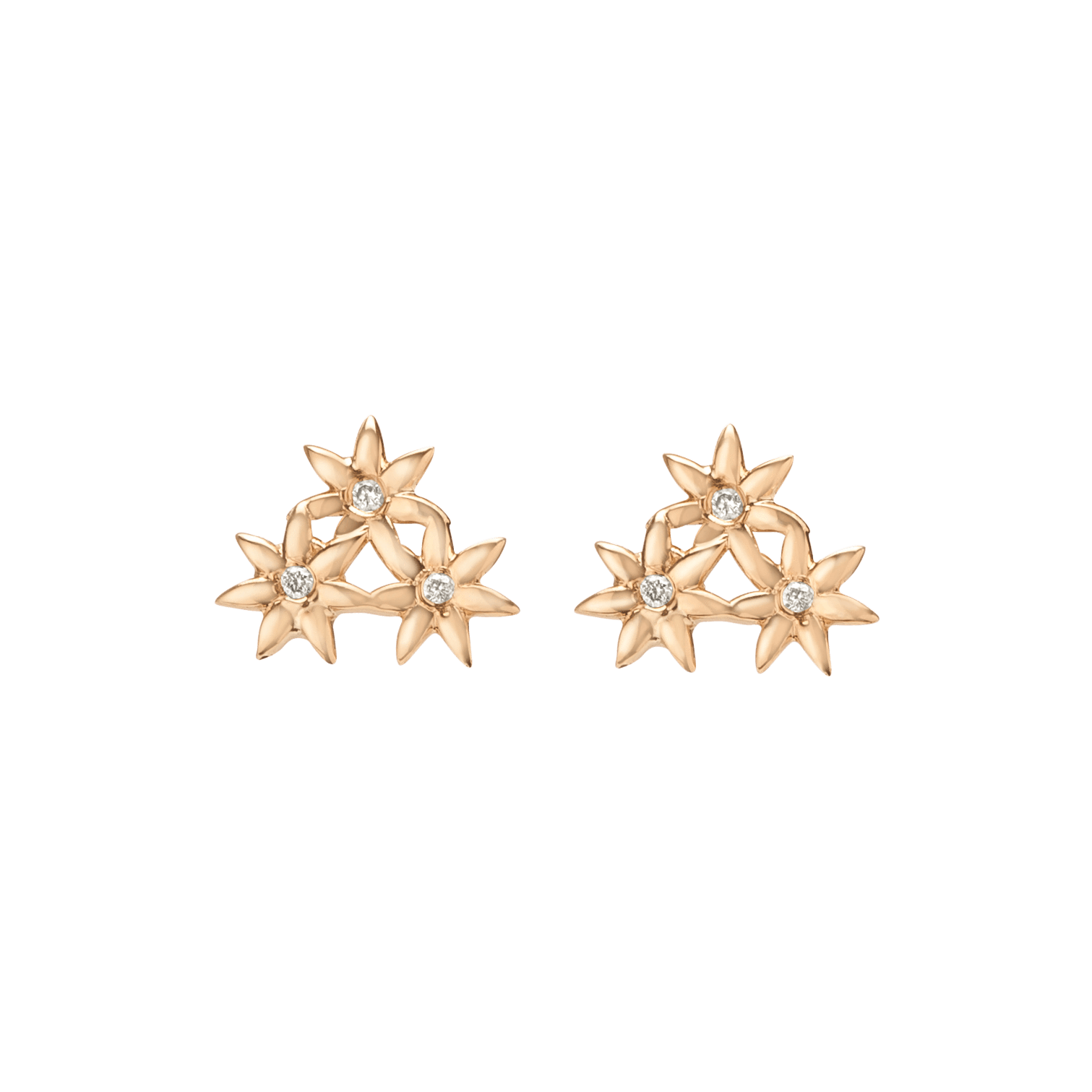 Flower Earring Stud  Yellow Gold Vermeil 14k Yellow Gold 18k Yellow Gold White Diamonds    Front First Pair | Single |