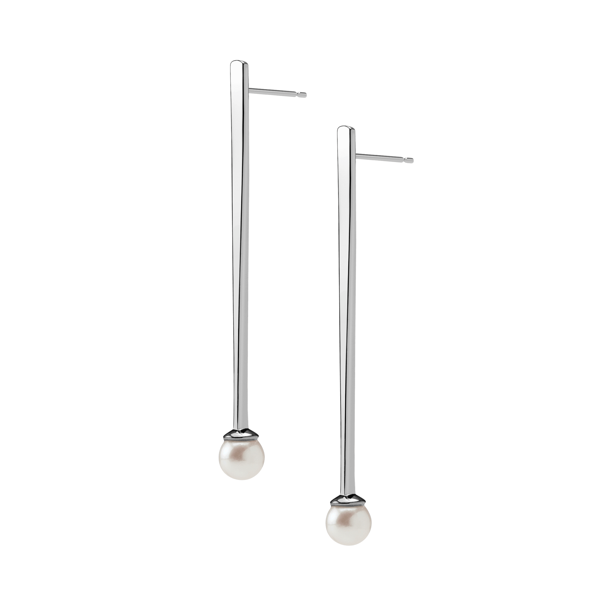 Geometric Pearl Earrings Sterling Silver White Gold Vermeil 14k White Gold 18k White Gold Half Side   Pair | Single |