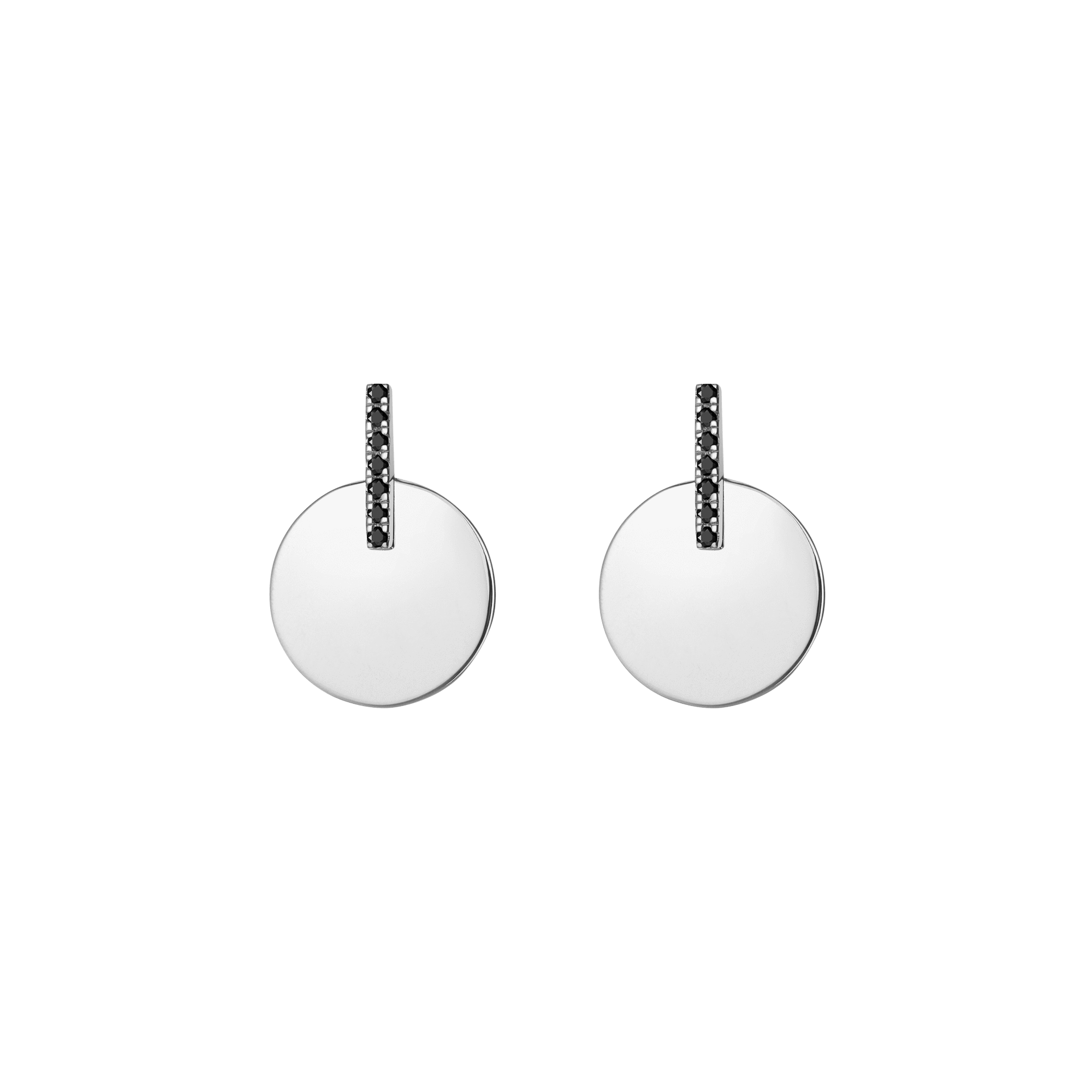 Gold Disk Earring  Sterling Silver White Gold Vermeil 14k White Gold 18k White Gold Black Diamonds    Front First Pair | Single |