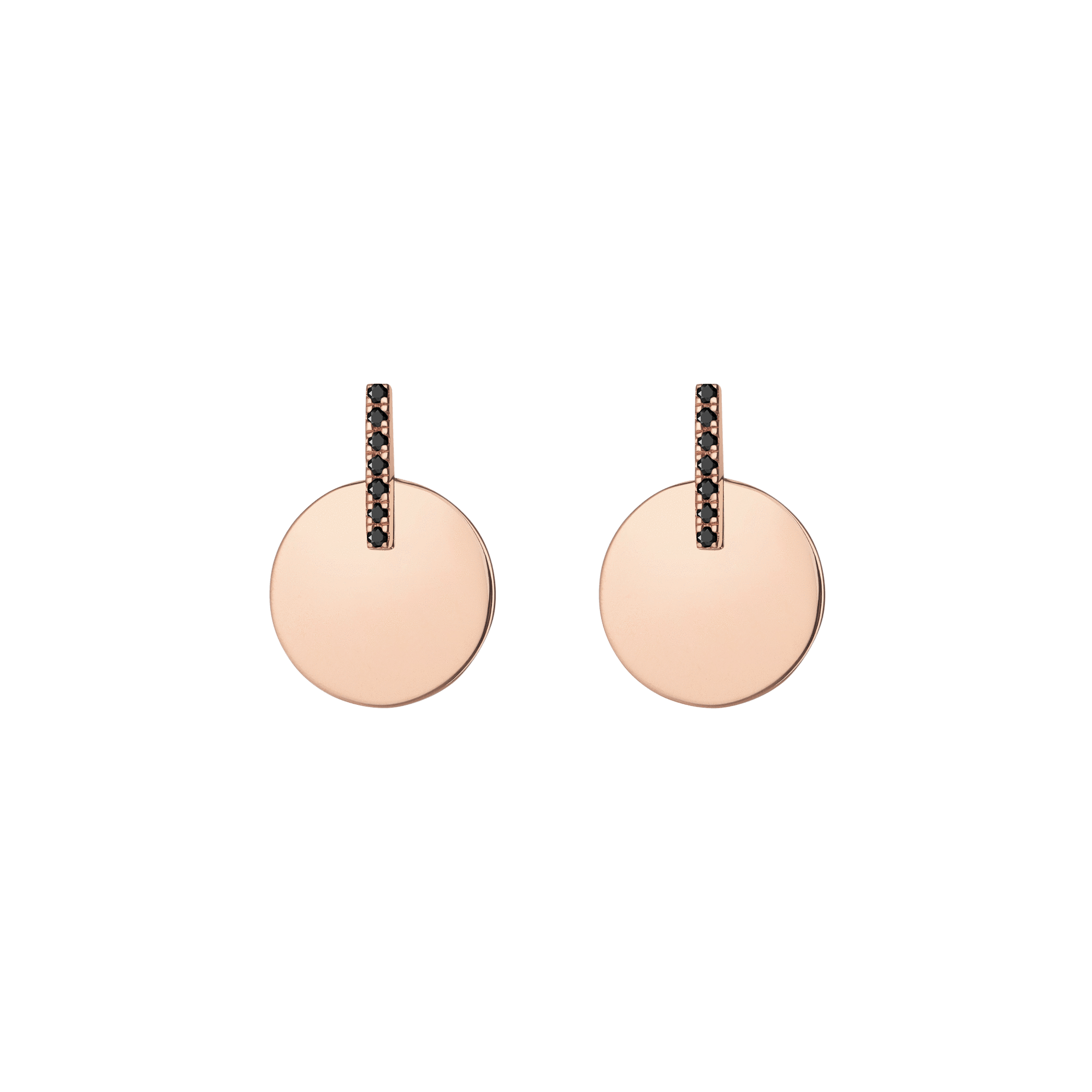 Gold Disk Earrings With Diamonds 14k Rose Gold 18k Rose Gold Black Diamonds   Front First Pair | Single |