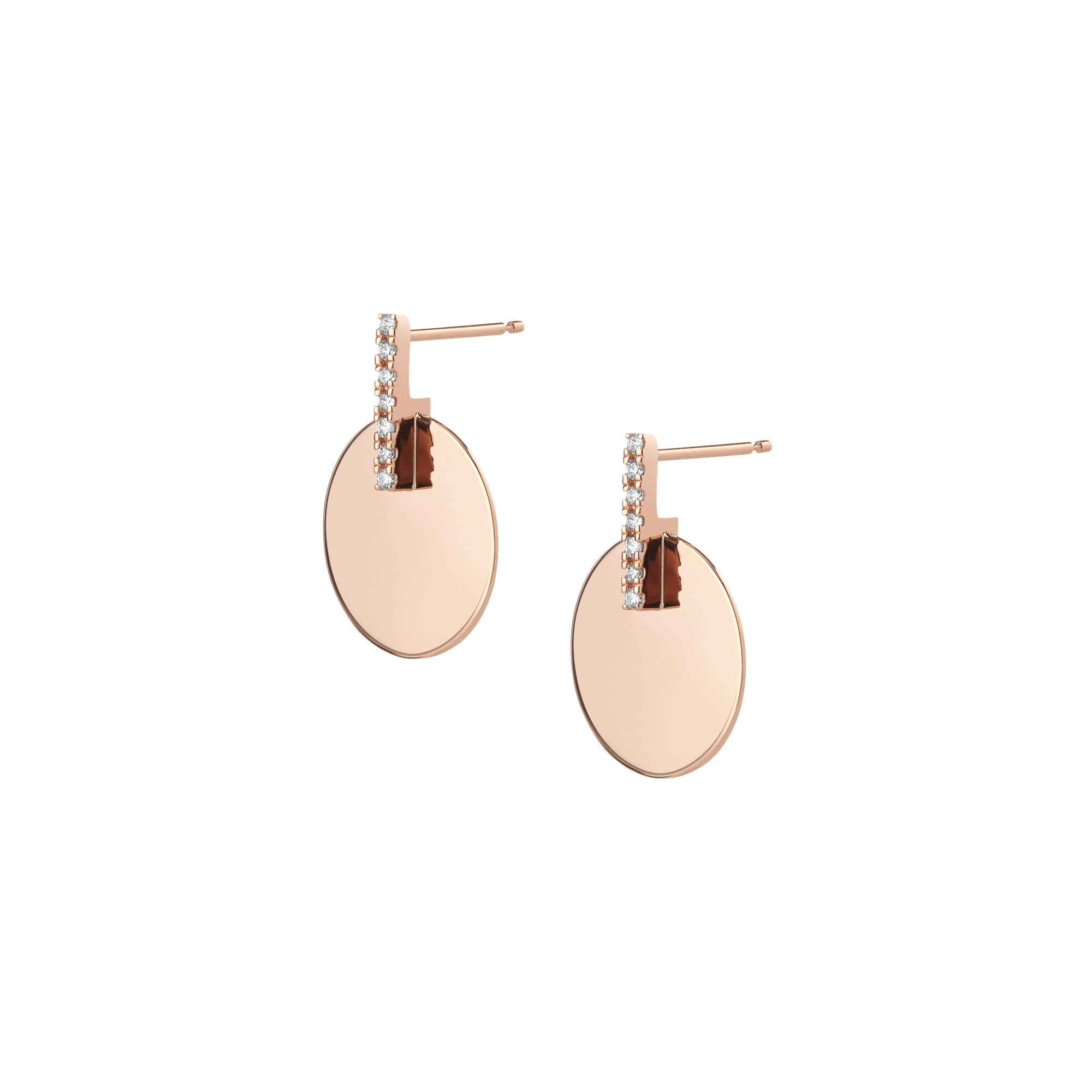 Gold Disk Earring  Rose Gold Vermeil 14k Rose Gold 18k Rose Gold White Diamonds    Pair | Single |