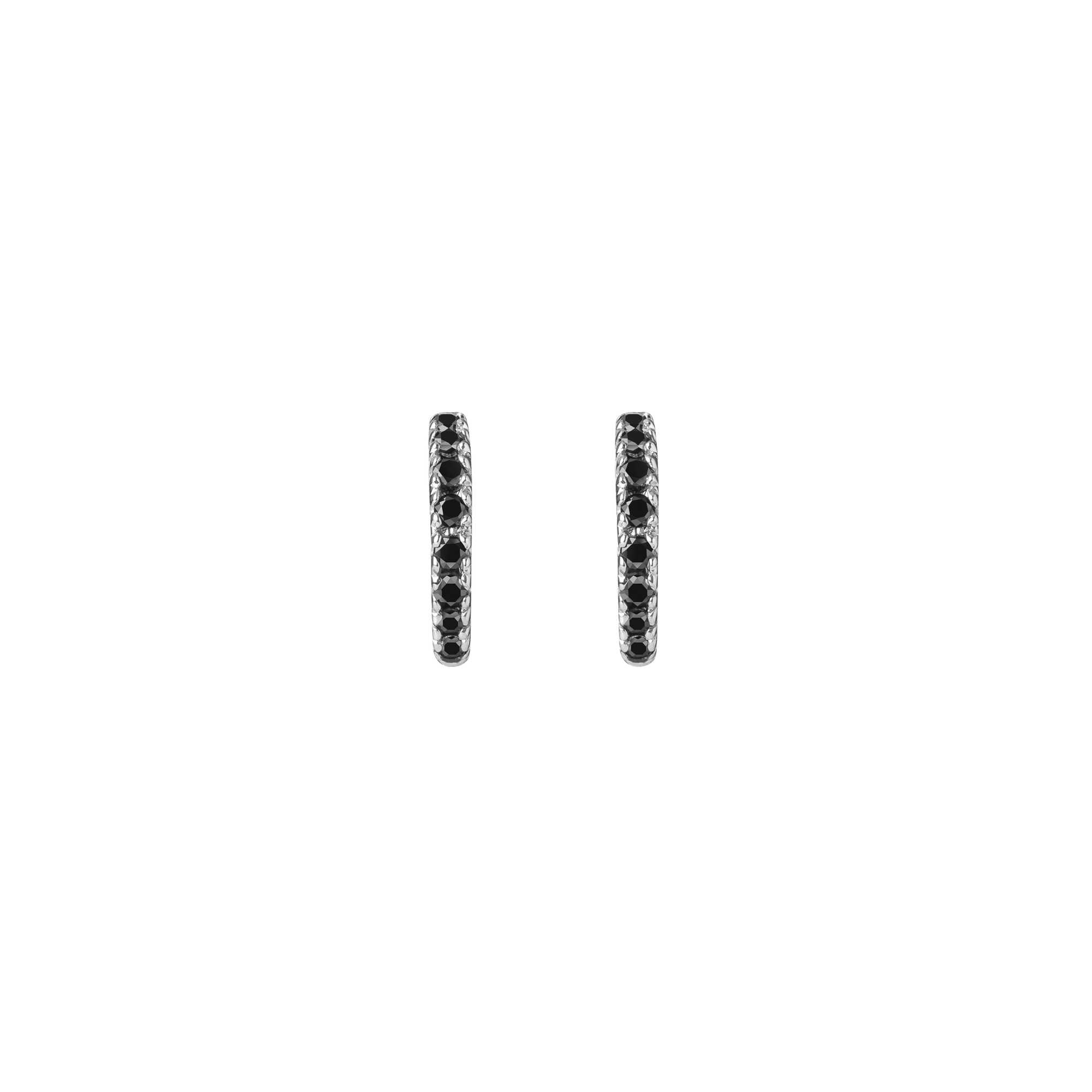 Huggie Earrings  Sterling Silver White Gold Vermeil 14k White Gold 18k White Gold Black Diamonds    Pair | Single |