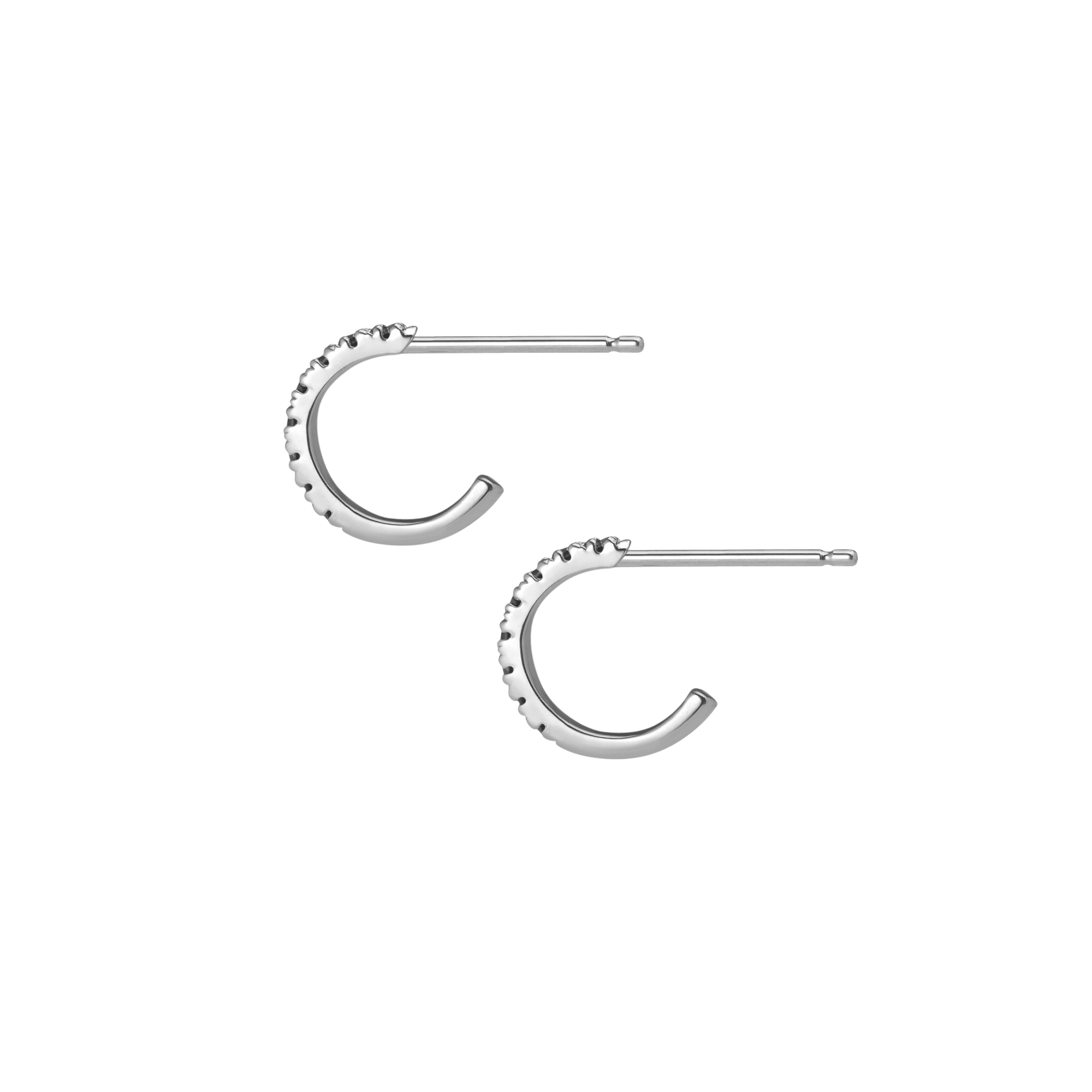 Huggie Earrings  Sterling Silver White Gold Vermeil 14k White Gold 18k White Gold Black Diamonds Side   Pair | Single |