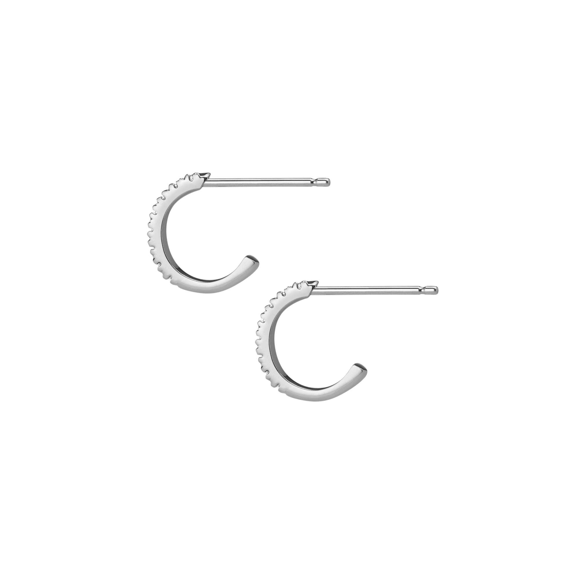 Huggie Earrings  Sterling Silver White Gold Vermeil 14k White Gold 18k White Gold White Diamonds    Pair | Single |