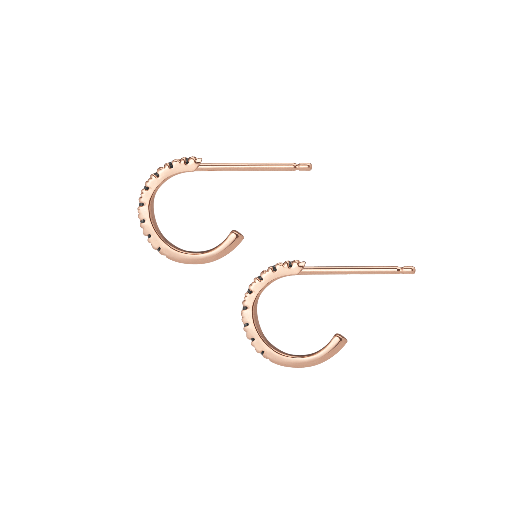 Huggie Earrings  Rose Gold Vermeil 14k Rose Gold 18k Rose Gold Black Diamonds    Pair | Single |