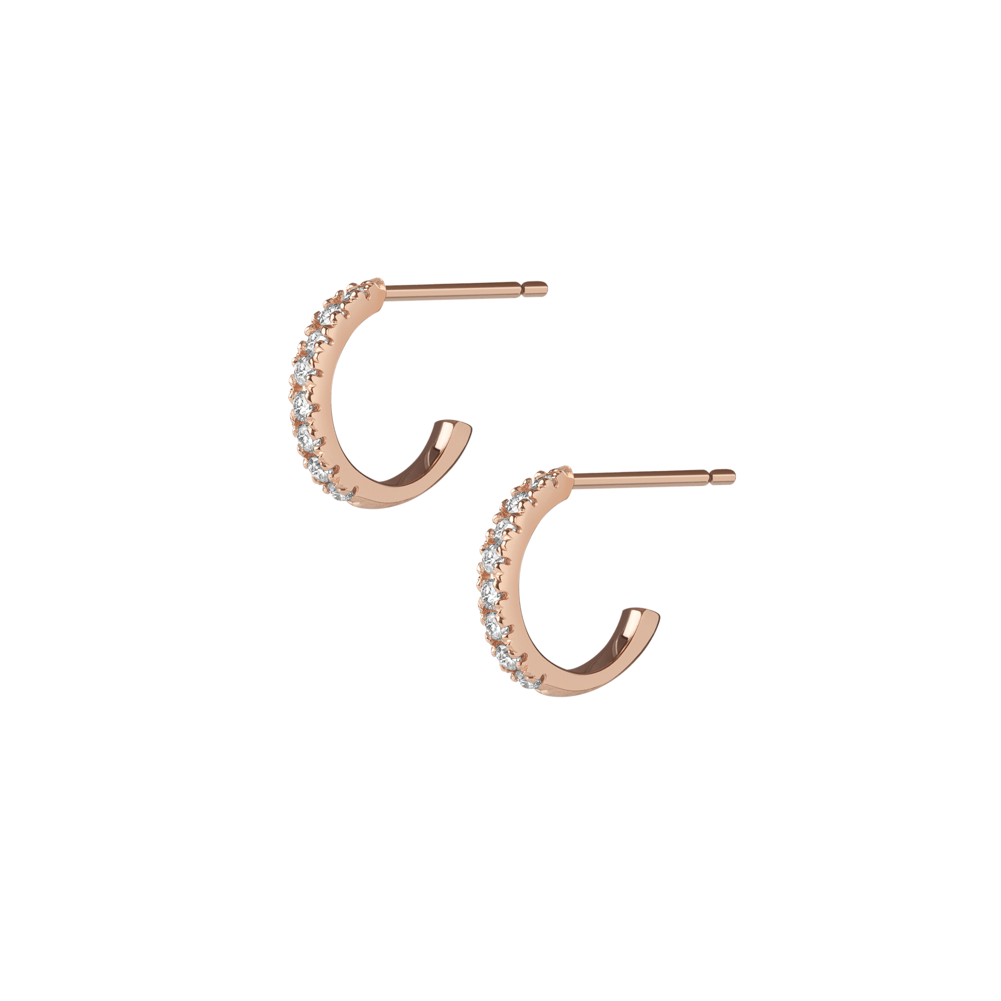 Huggie Earrings  Rose Gold Vermeil 14k Rose Gold 18k Rose Gold White Diamonds     Front First Pair | Single |