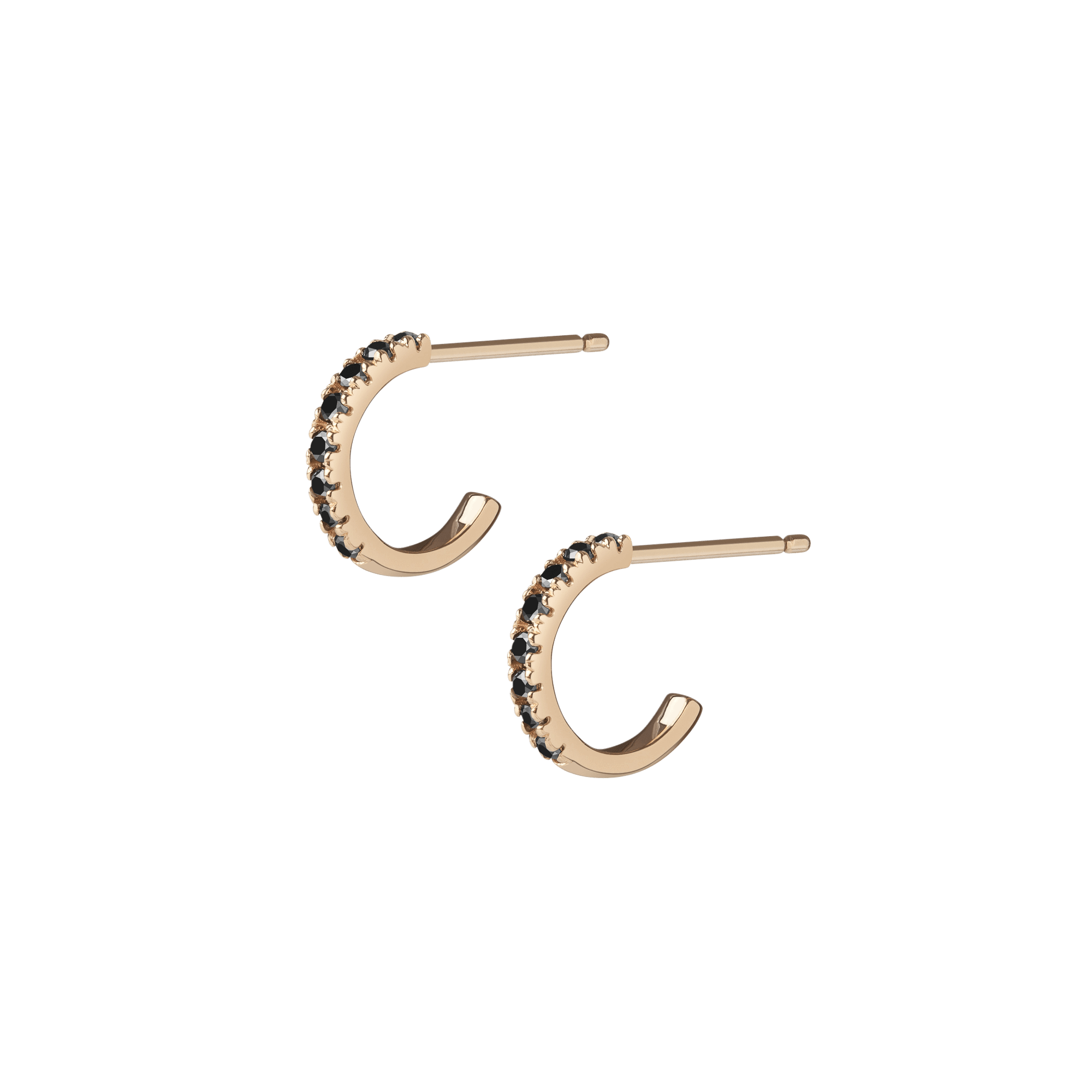 Huggie Earrings Yellow Gold Vermeil 14k Yellow Gold 18k Yellow Gold Black Diamonds     Front First Pair | Single |