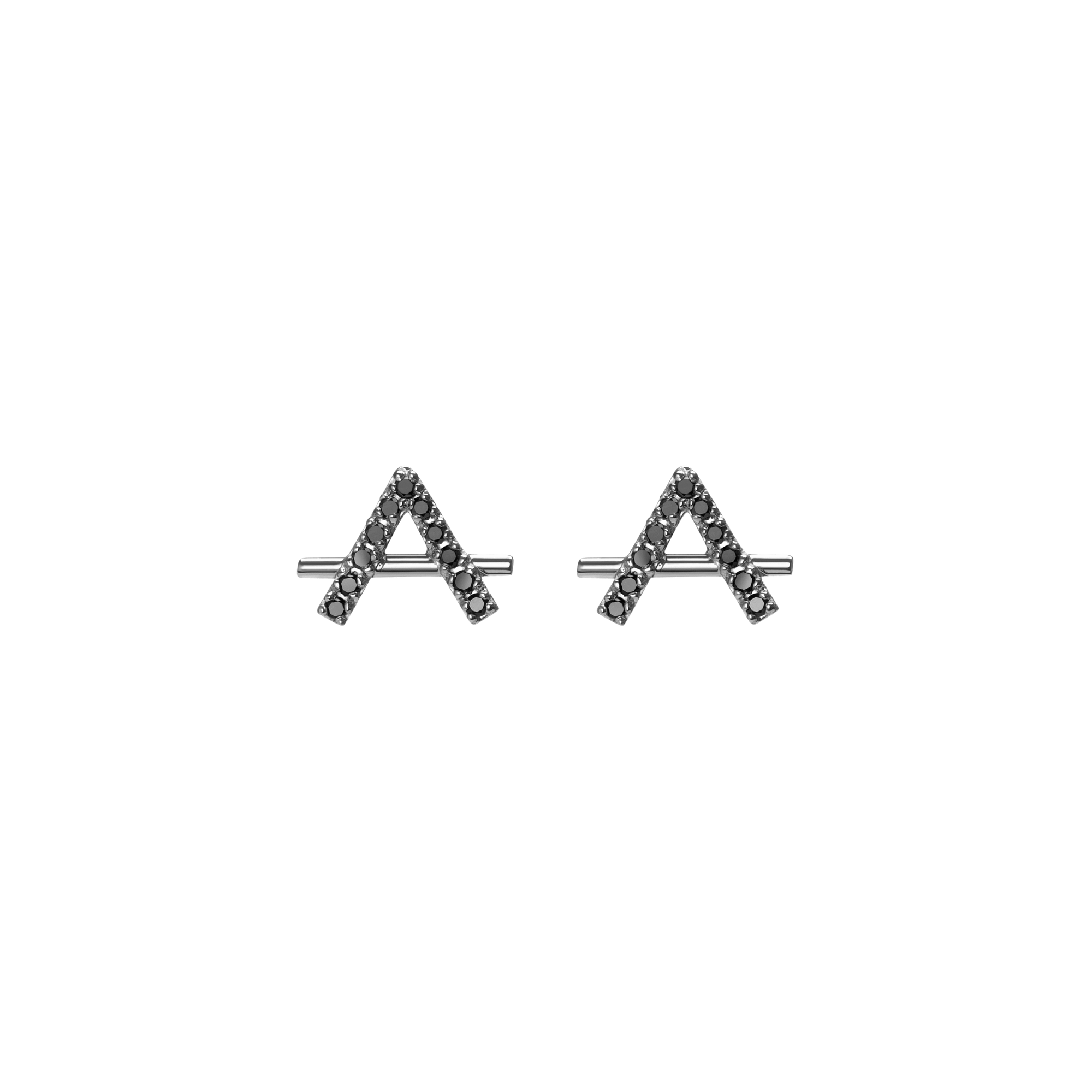 Icon Earring  Sterling Silver White Gold Vermeil 14k White Gold 18k White Gold Black Diamonds    Front First Pair | Single |