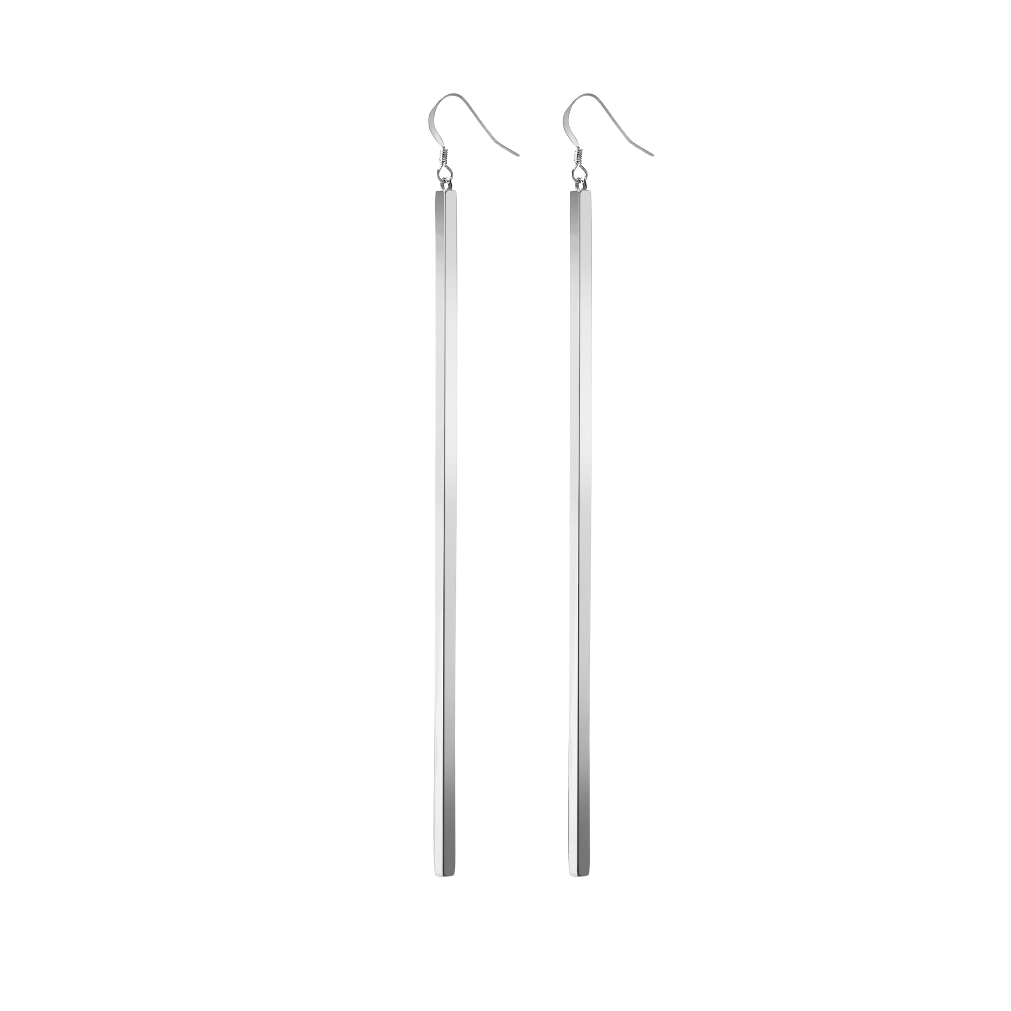 Long Bar Earring Sterling Silver White Gold Vermeil 14k White Gold 18k White Gold Half Side   Front First Pair | Single |