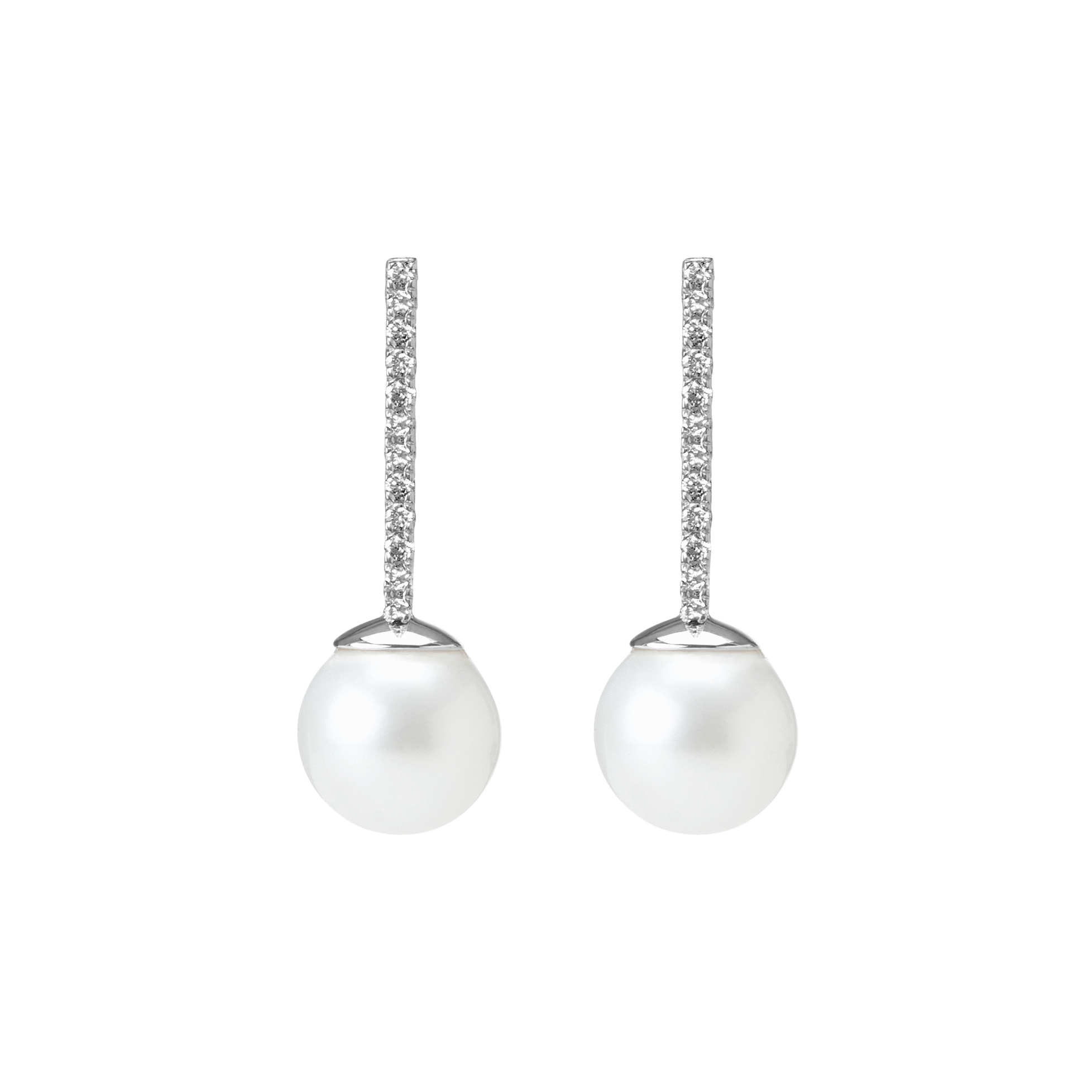 Proud Pearl Earrings  Sterling Silver White Gold Vermeil 14k White Gold 18k White Gold White Diamonds  First   Pair | Single |