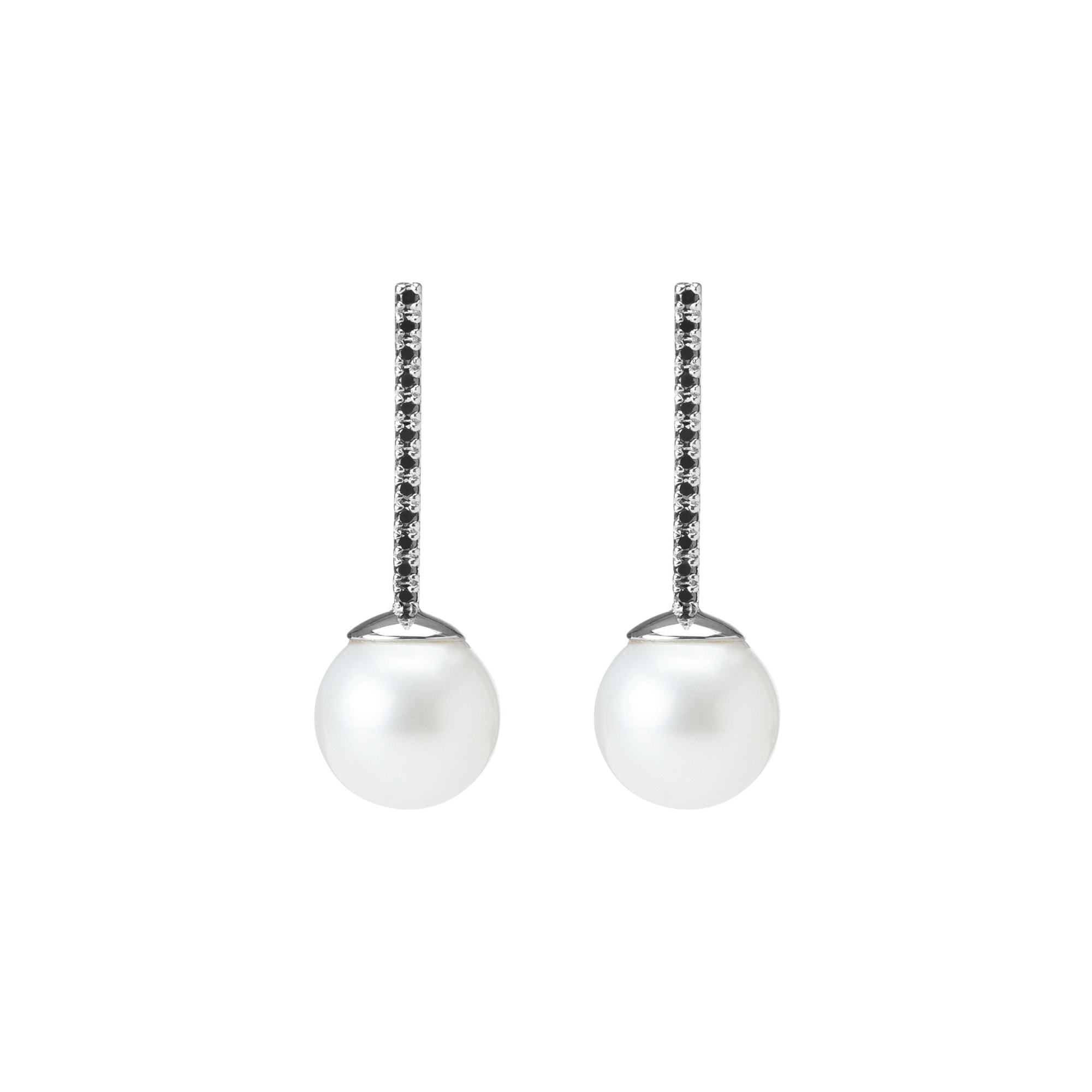 Proud Pearl Earrings  Sterling Silver White Gold Vermeil 14k White Gold 18k White Gold Black Diamonds    Front First Pair | Single |
