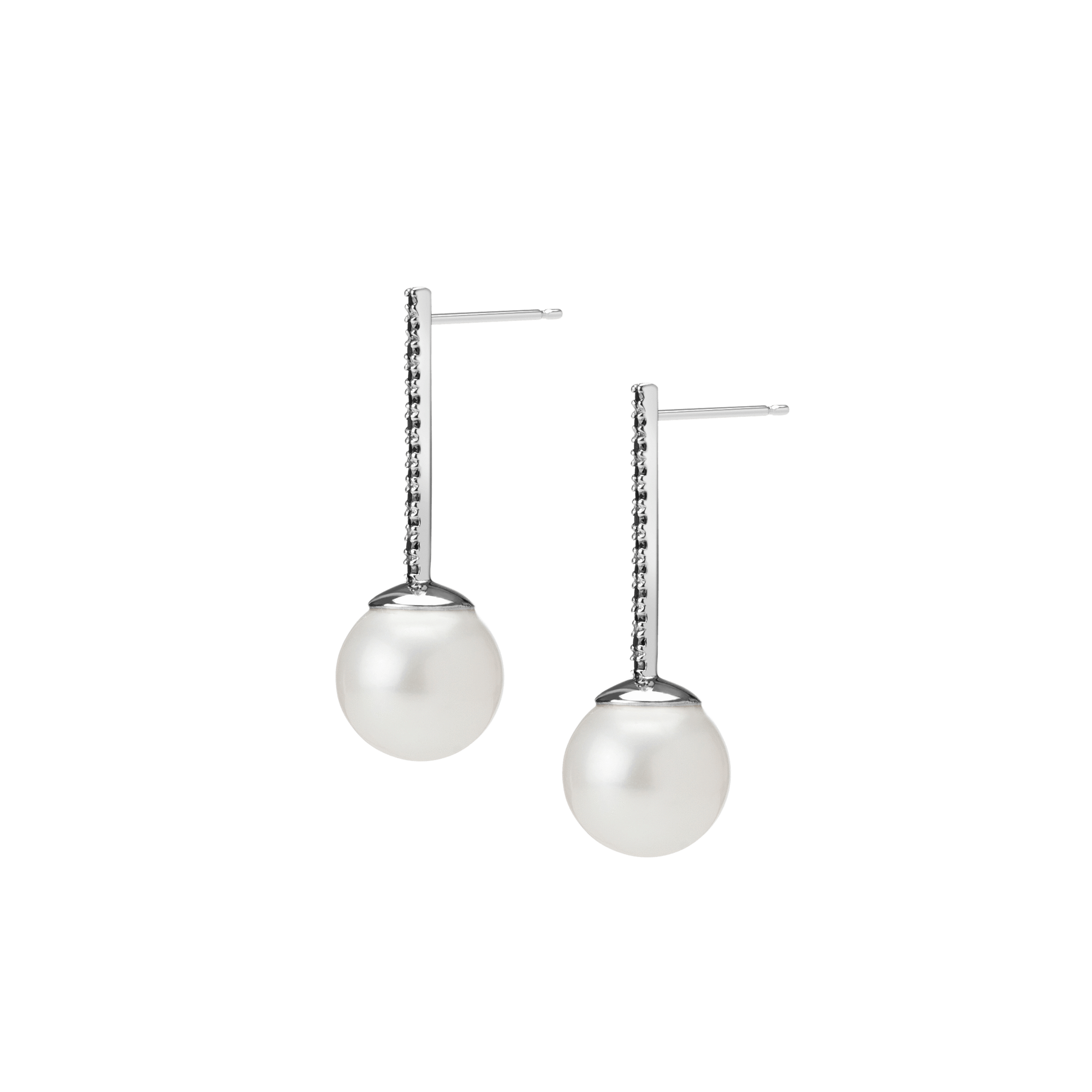 Proud Pearl Earrings  Sterling Silver White Gold Vermeil 14k White Gold 18k White Gold Black Diamonds Half Side   Pair | Single |