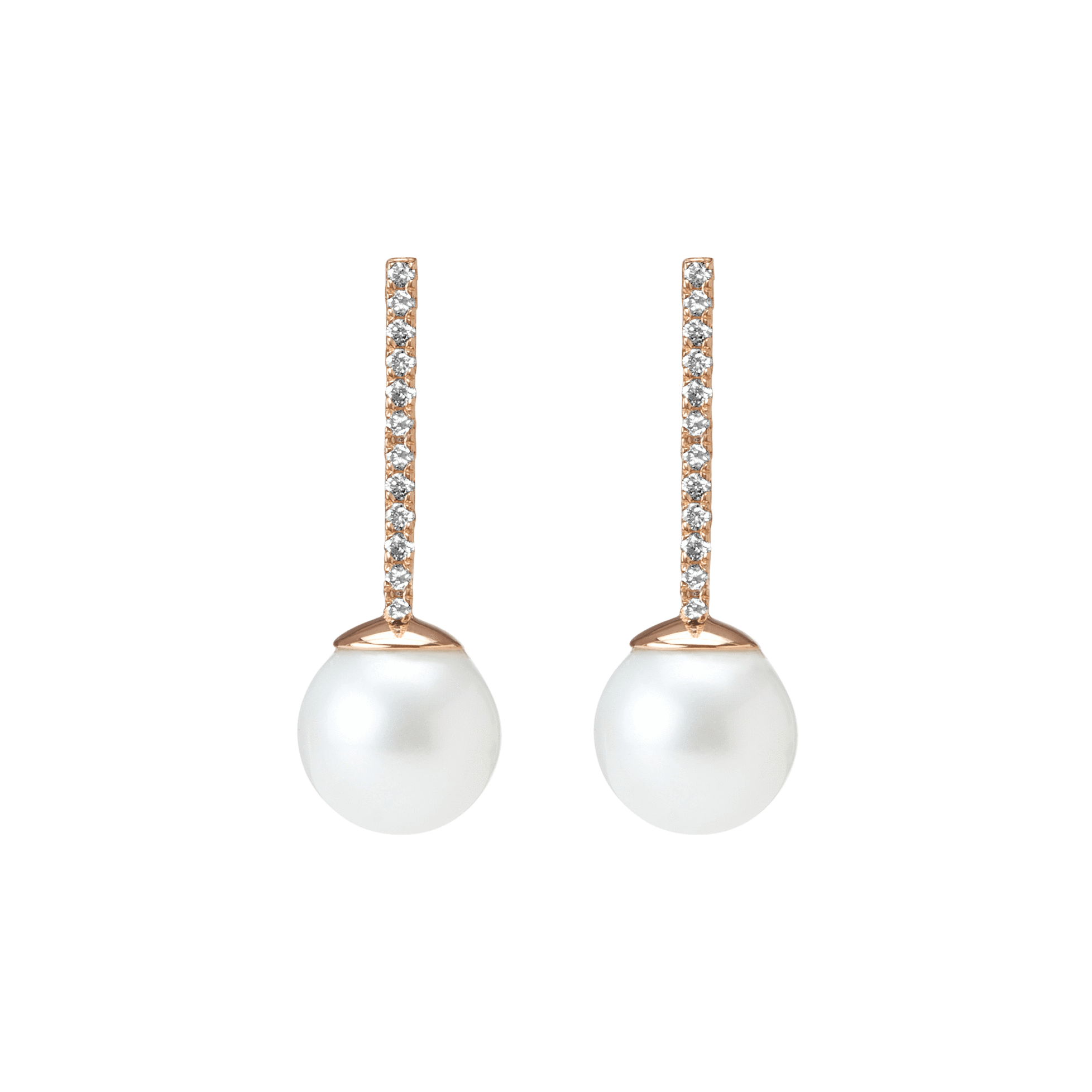 Proud Pearl Earrings  Rose Gold Vermeil 14k Rose Gold 18k Rose Gold White Diamonds    Front First Pair | Single |