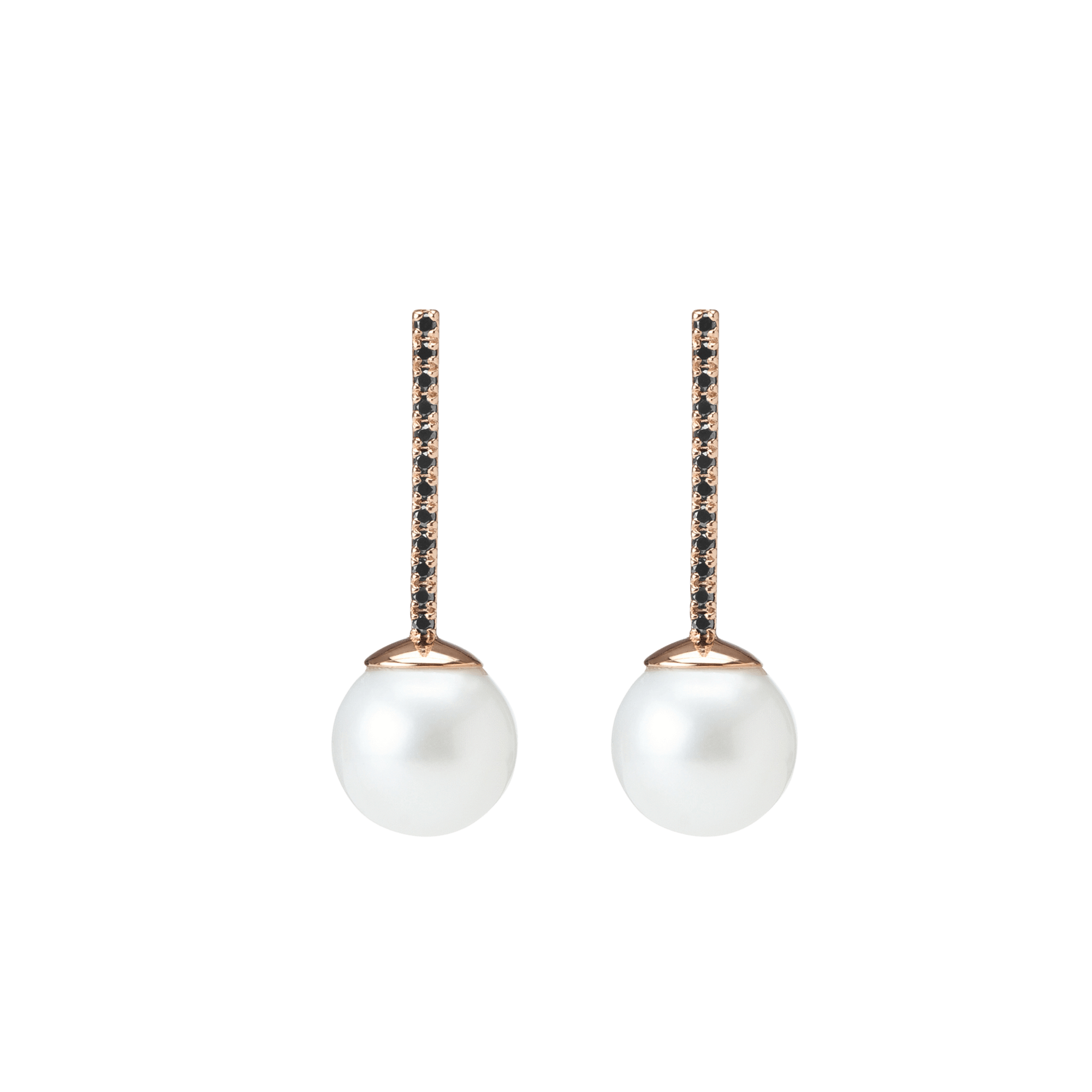Proud Pearl Earrings  Rose Gold Vermeil 14k Rose Gold 18k Rose Gold Black Diamonds Pair | Single | First